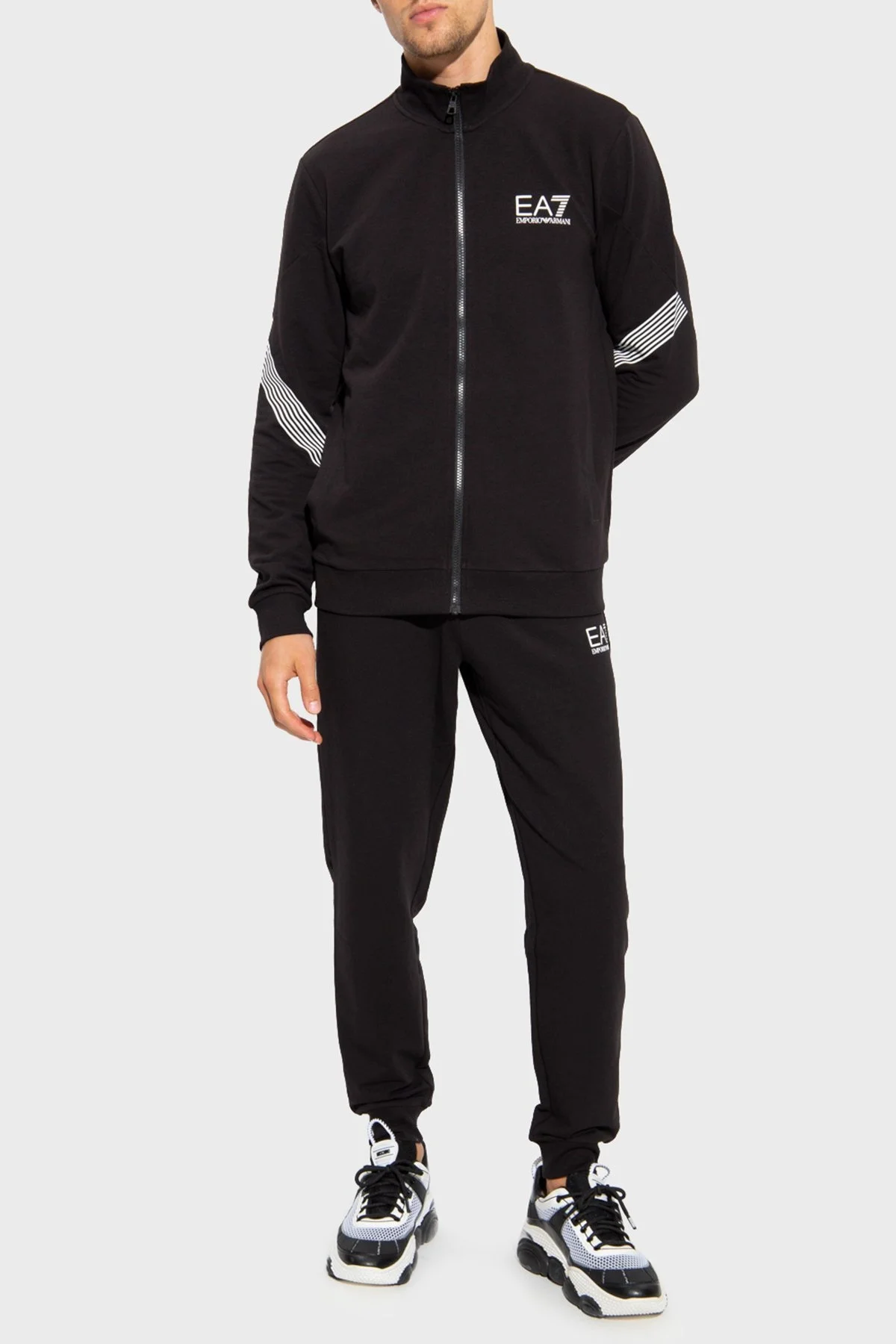 EA7 Logolu Pamuklu Fermuarlı Dik Yaka Regular Fit Erkek Eşofman Takımı 6LPV56 PJ9FZ 1200 SİYAH - 1