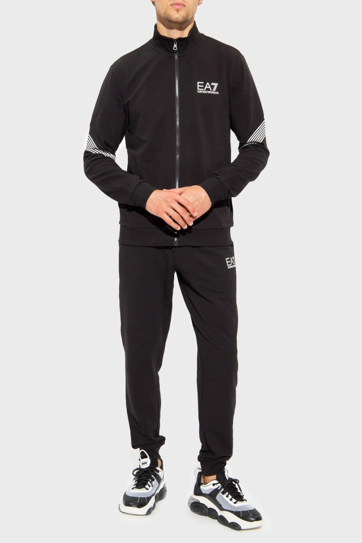 EA7 Logolu Pamuklu Fermuarlı Dik Yaka Regular Fit Erkek Eşofman Takımı 6LPV56 PJ9FZ 1200 SİYAH - 2