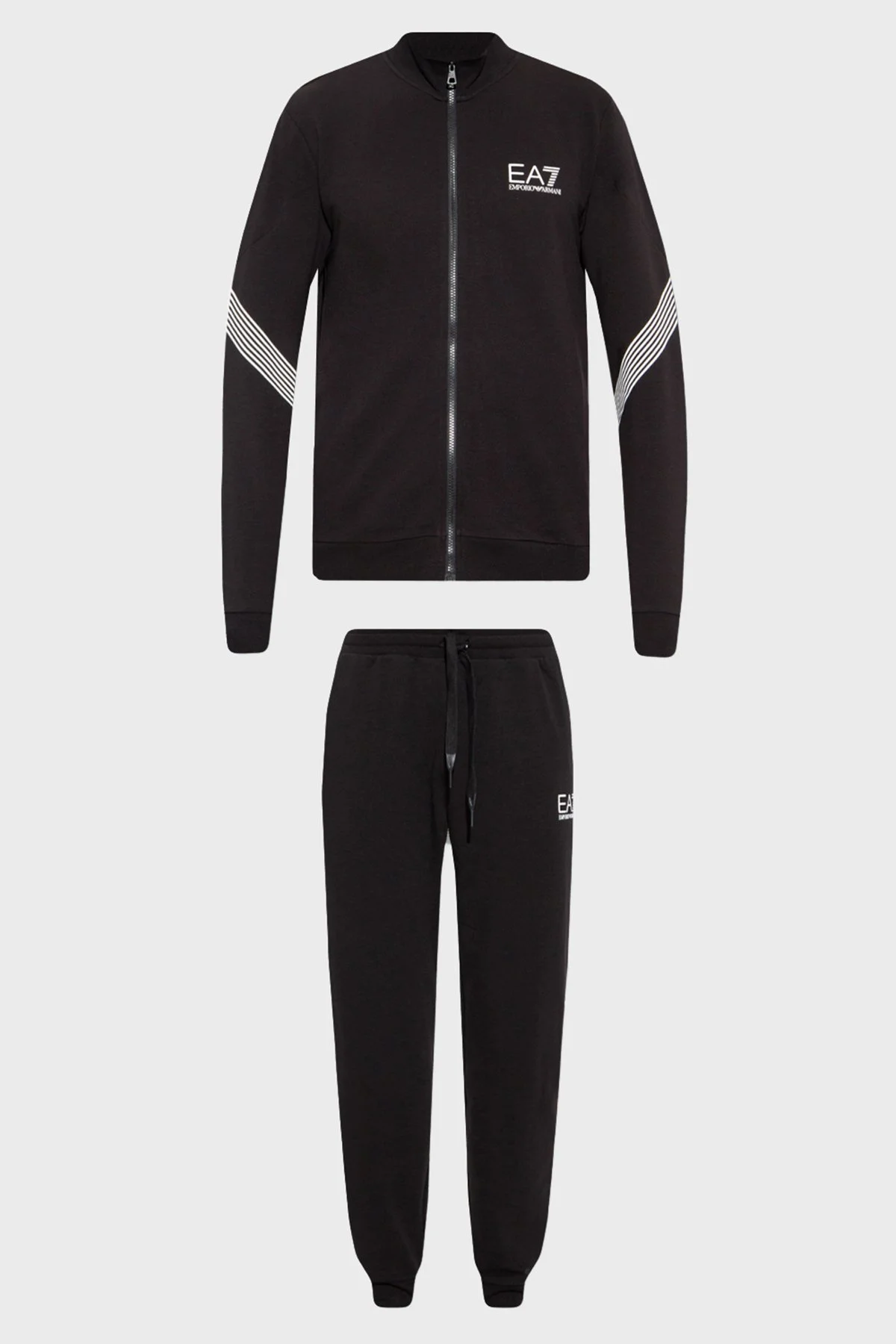 EA7 Logolu Pamuklu Fermuarlı Dik Yaka Regular Fit Erkek Eşofman Takımı 6LPV56 PJ9FZ 1200 SİYAH - 6
