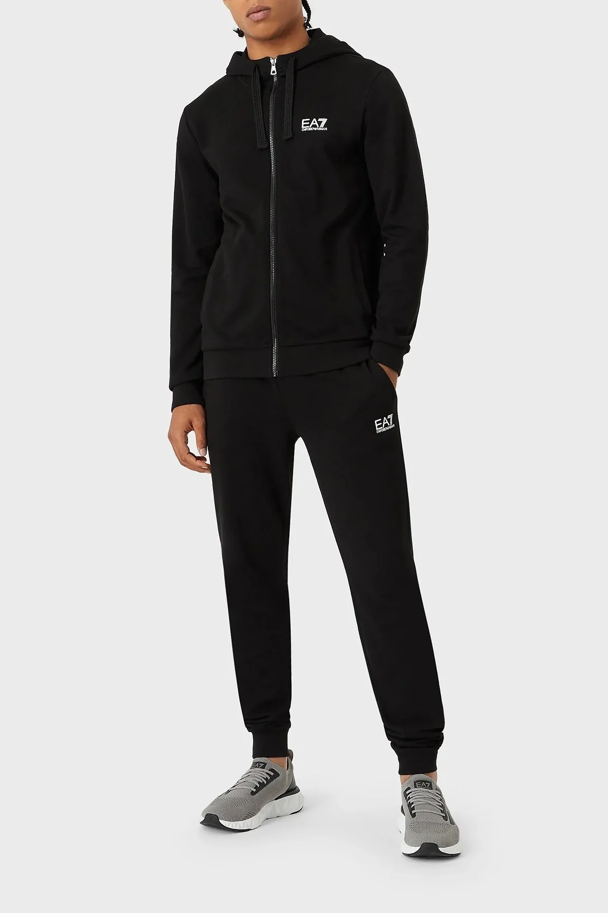 EA7 Logolu Pamuklu Fermuarlı Kapüşonlu Yaka Regular Fit Erkek Eşofman Takımı 8NPV80 PJ05Z 1200 SİYAH - 1