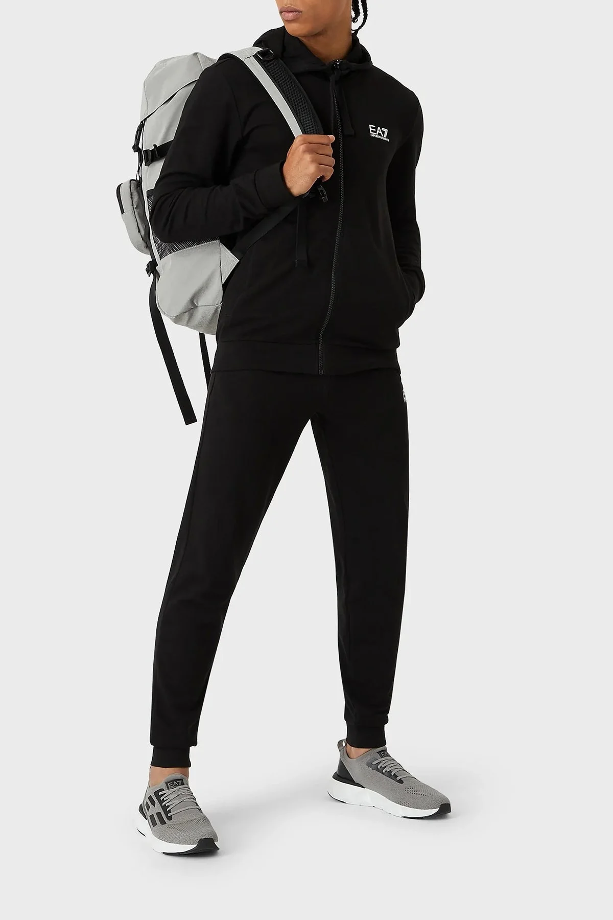 EA7 Logolu Pamuklu Fermuarlı Kapüşonlu Yaka Regular Fit Erkek Eşofman Takımı 8NPV80 PJ05Z 1200 SİYAH - 2