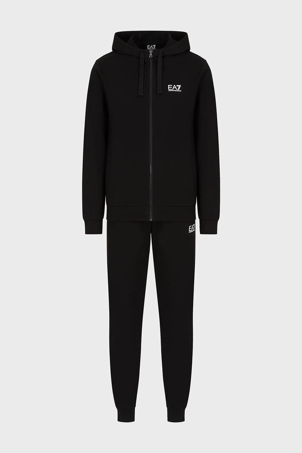 EA7 Logolu Pamuklu Fermuarlı Kapüşonlu Yaka Regular Fit Erkek Eşofman Takımı 8NPV80 PJ05Z 1200 SİYAH - 3