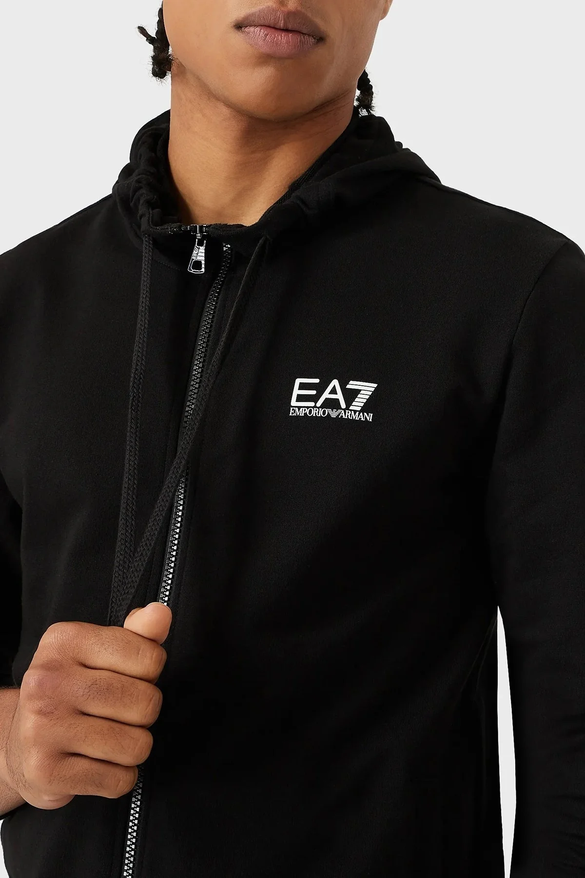 EA7 Logolu Pamuklu Fermuarlı Kapüşonlu Yaka Regular Fit Erkek Eşofman Takımı 8NPV80 PJ05Z 1200 SİYAH - 5
