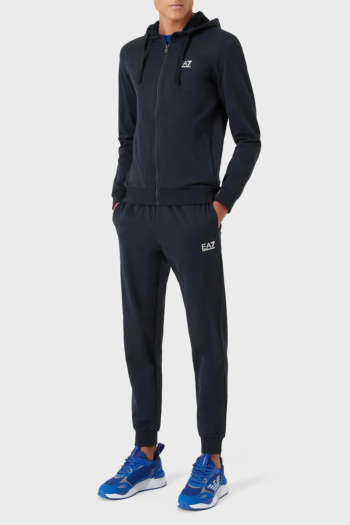 EA7 Logolu Pamuklu Fermuarlı Kapüşonlu Yaka Regular Fit Erkek Eşofman Takımı 8NPV80 PJ05Z 1578 LACİVERT - 1