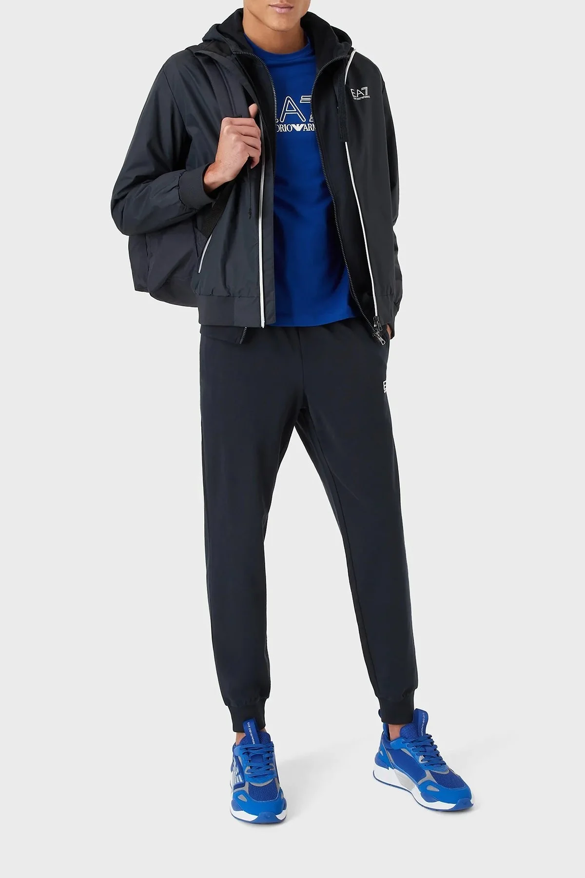 EA7 Logolu Pamuklu Fermuarlı Kapüşonlu Yaka Regular Fit Erkek Eşofman Takımı 8NPV80 PJ05Z 1578 LACİVERT - 2