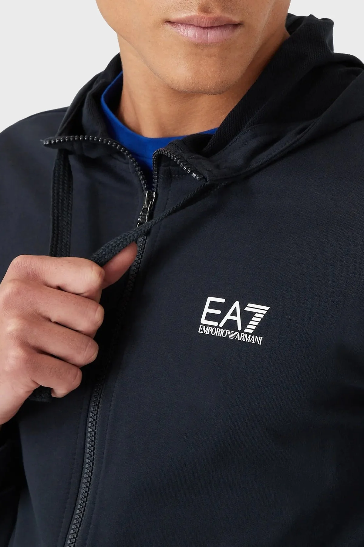 EA7 Logolu Pamuklu Fermuarlı Kapüşonlu Yaka Regular Fit Erkek Eşofman Takımı 8NPV80 PJ05Z 1578 LACİVERT - 5