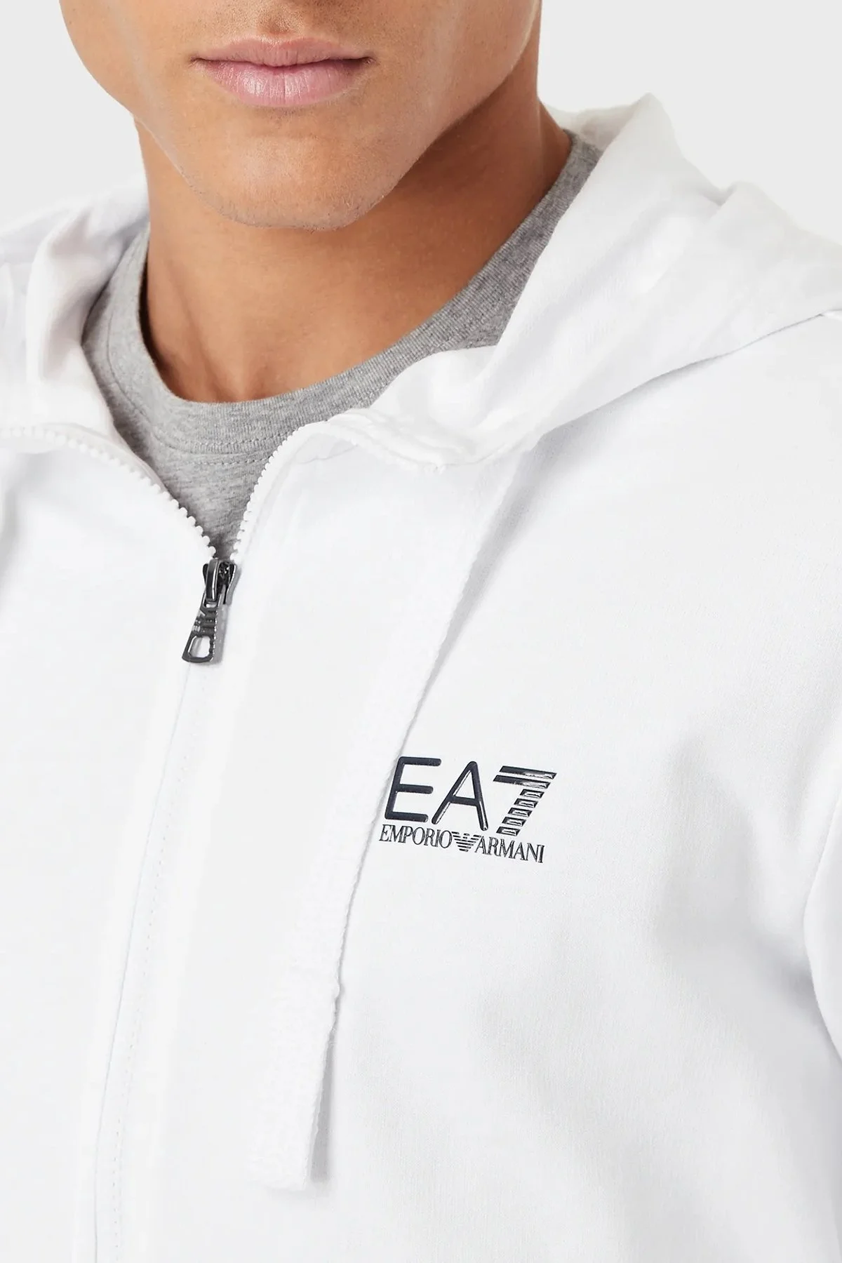 EA7 Logolu Pamuklu Fermuarlı Kapüşonlu Yaka Regular Fit Erkek Eşofman Takımı 8NPV80 PJ05Z 22BA BEYAZ-SİYAH - 5