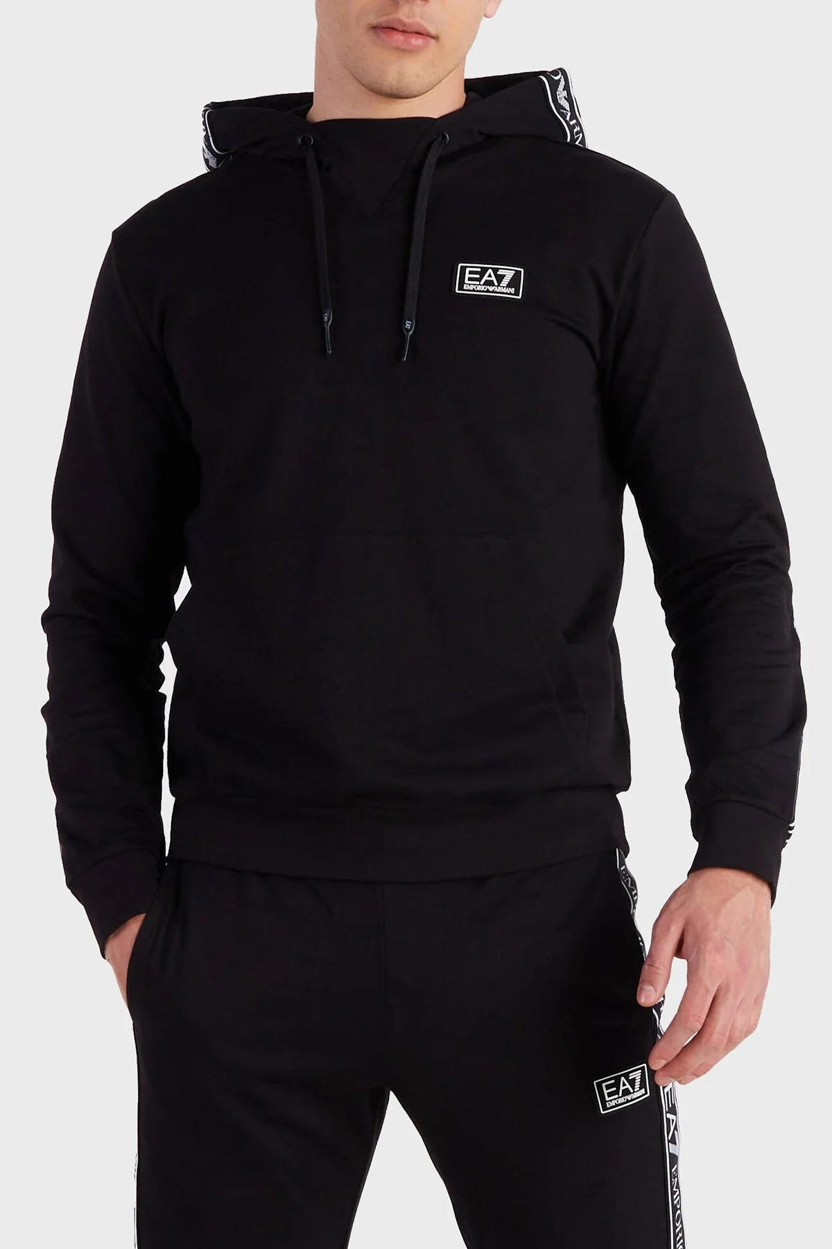 EA7 Logolu Pamuklu Kapüşonlu Erkek Sweat 6RPM13 PJ05Z 1200 SİYAH - 1
