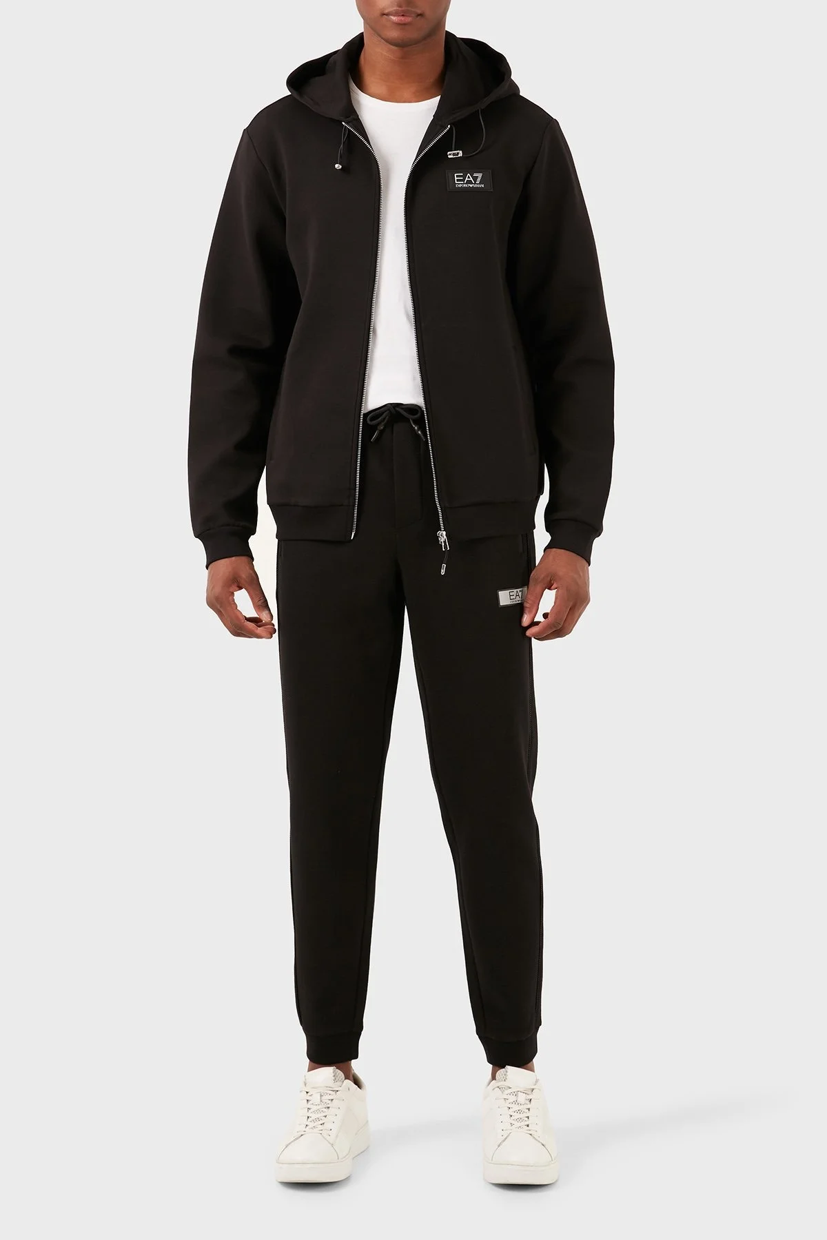 EA7 Logolu Pamuklu Kapüşonlu Regular Fit Fermuarlı Erkek Sweat 3DPM82 PJUEZ 1200 SİYAH - 2