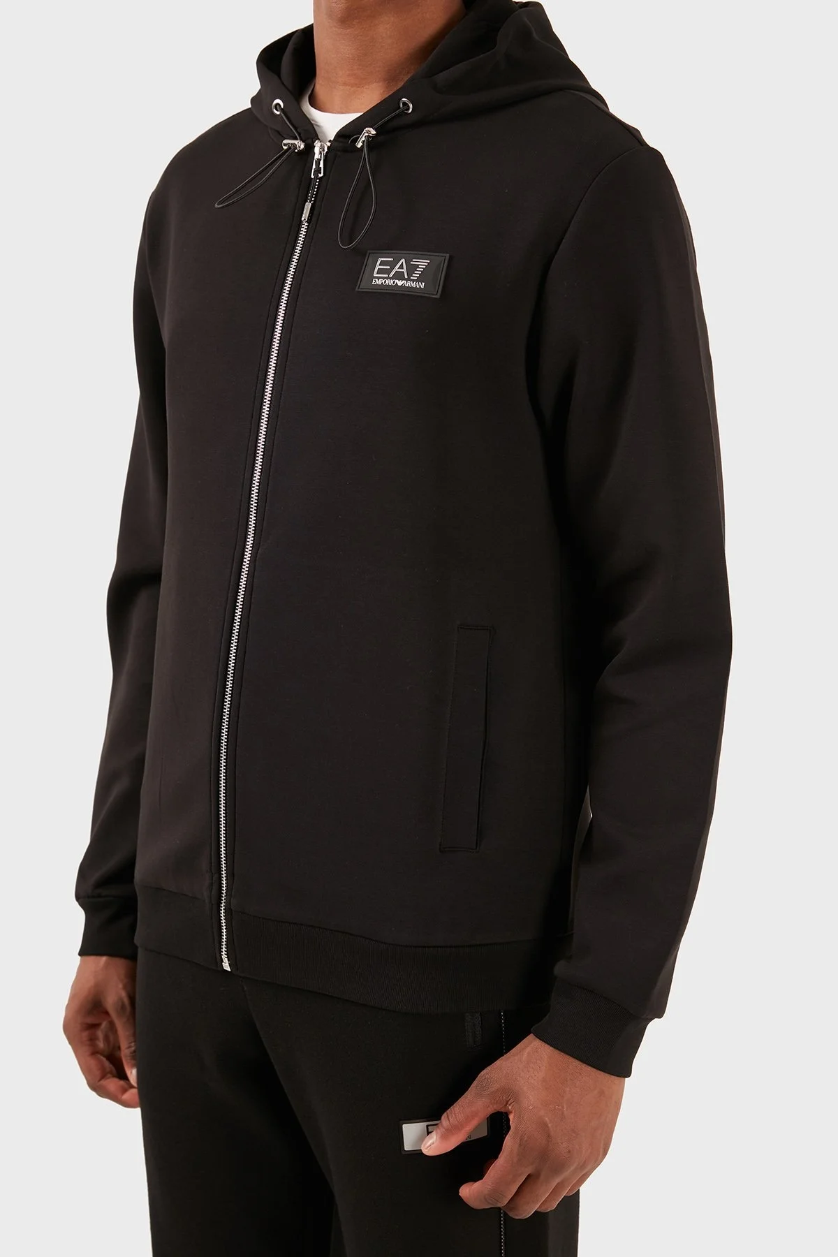 EA7 Logolu Pamuklu Kapüşonlu Regular Fit Fermuarlı Erkek Sweat 3DPM82 PJUEZ 1200 SİYAH - 3