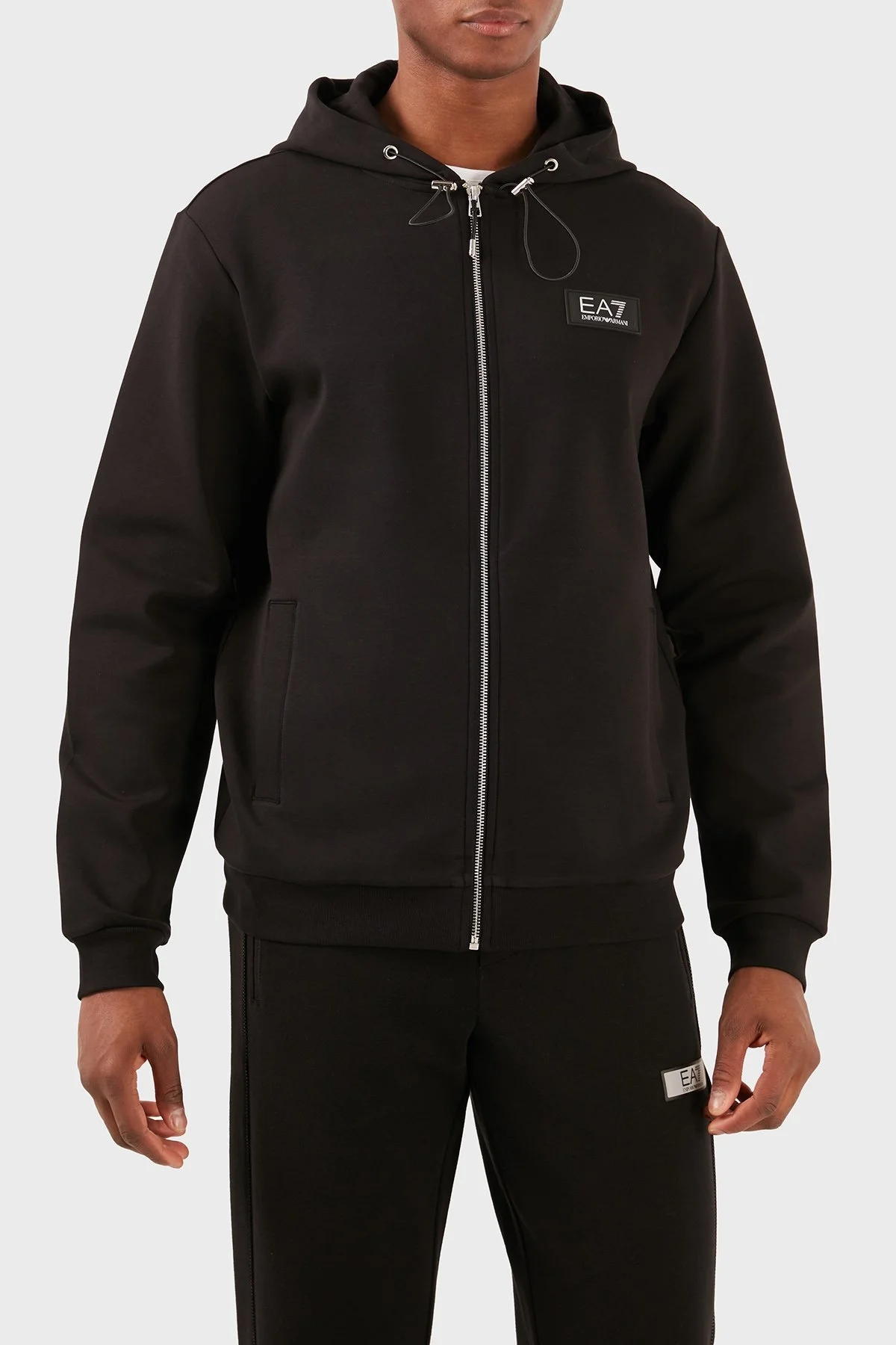 EA7 Logolu Pamuklu Kapüşonlu Regular Fit Fermuarlı Erkek Sweat 3DPM82 PJUEZ 1200 SİYAH - 5