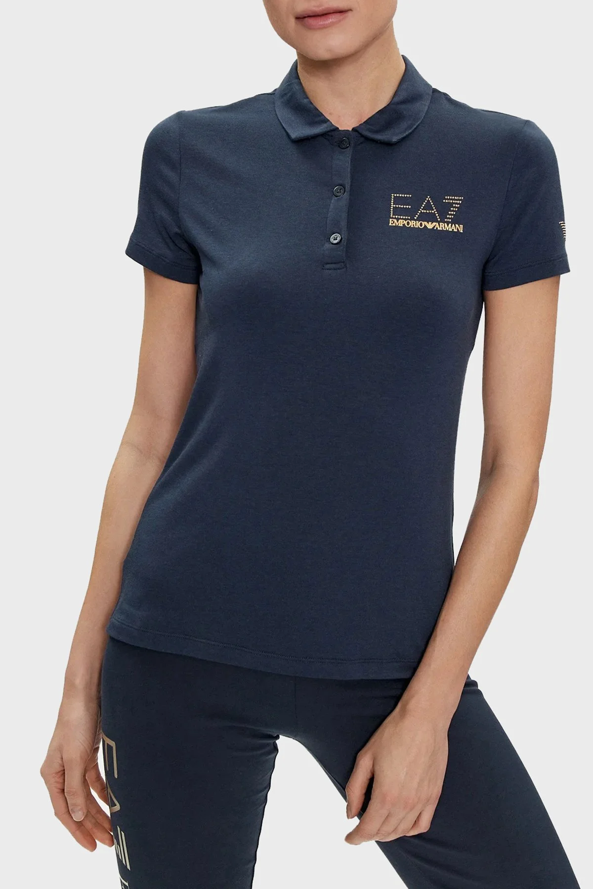 EA7 Logolu Pamuklu Regular Fit Kadın Polo Yaka T Shirt 3DTF04 TJ9DZ 1555 LACİVERT - 1