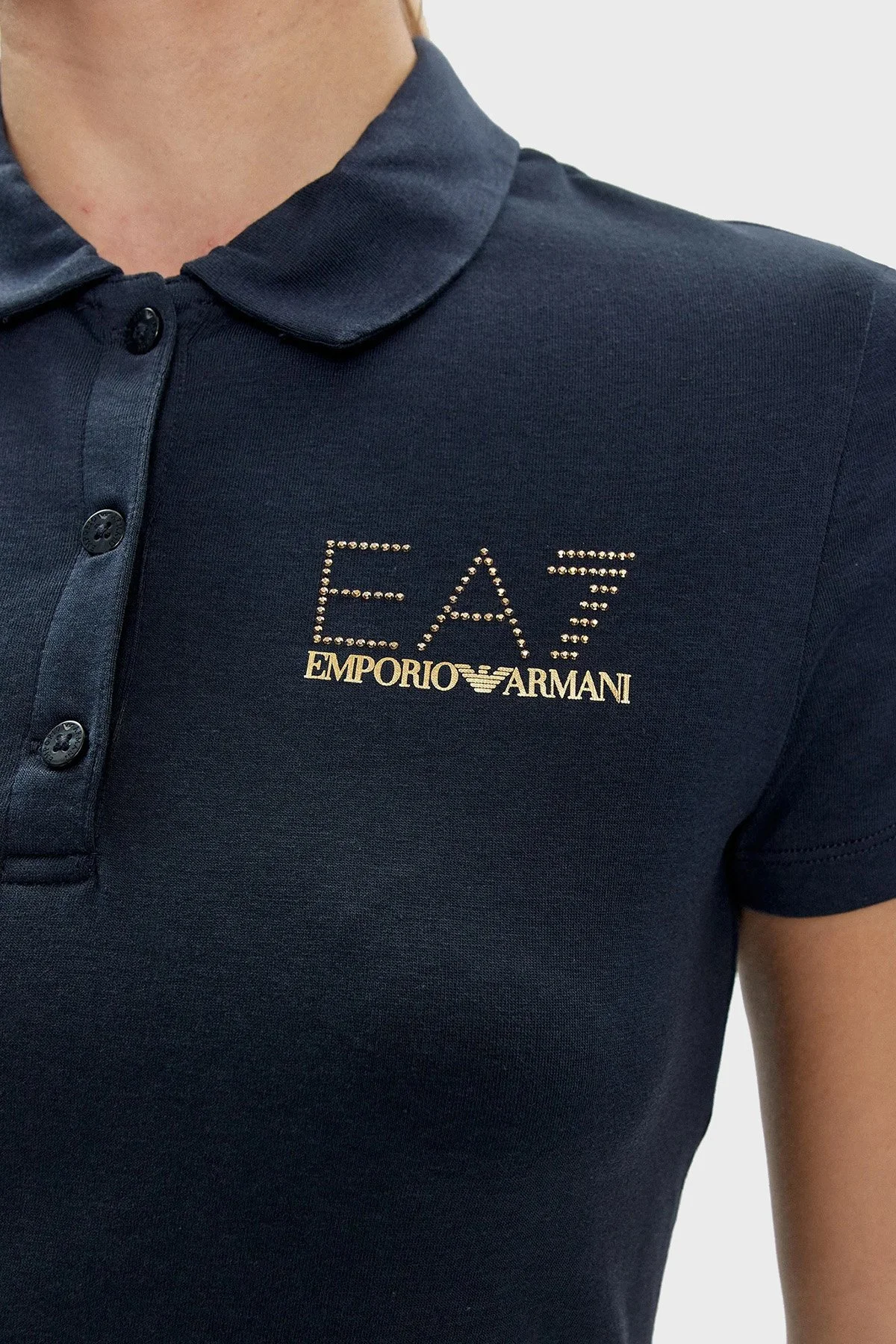 EA7 Logolu Pamuklu Regular Fit Kadın Polo Yaka T Shirt 3DTF04 TJ9DZ 1555 LACİVERT - 5