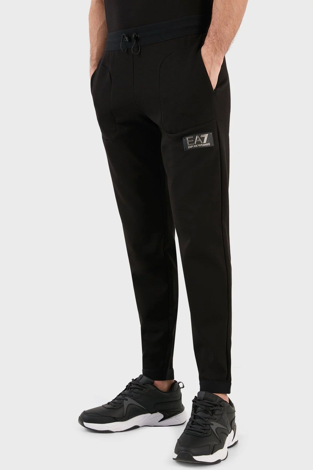 EA7 Logolu Pamuklu Regular Fit Cepli Jogger Spor Erkek Pantolon 3RPP67 PJFAZ 1200 SİYAH - 2