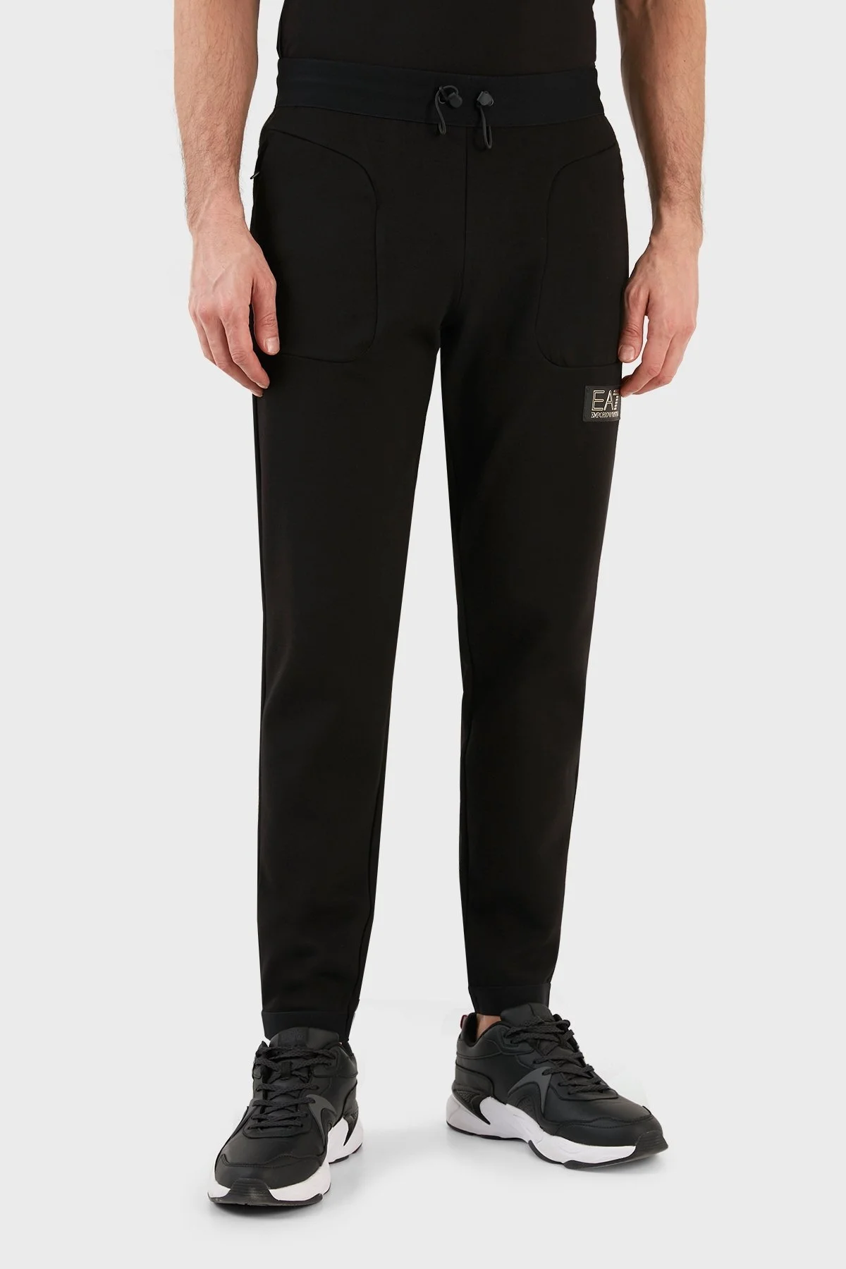 EA7 Logolu Pamuklu Regular Fit Cepli Jogger Spor Erkek Pantolon 3RPP67 PJFAZ 1200 SİYAH - 5