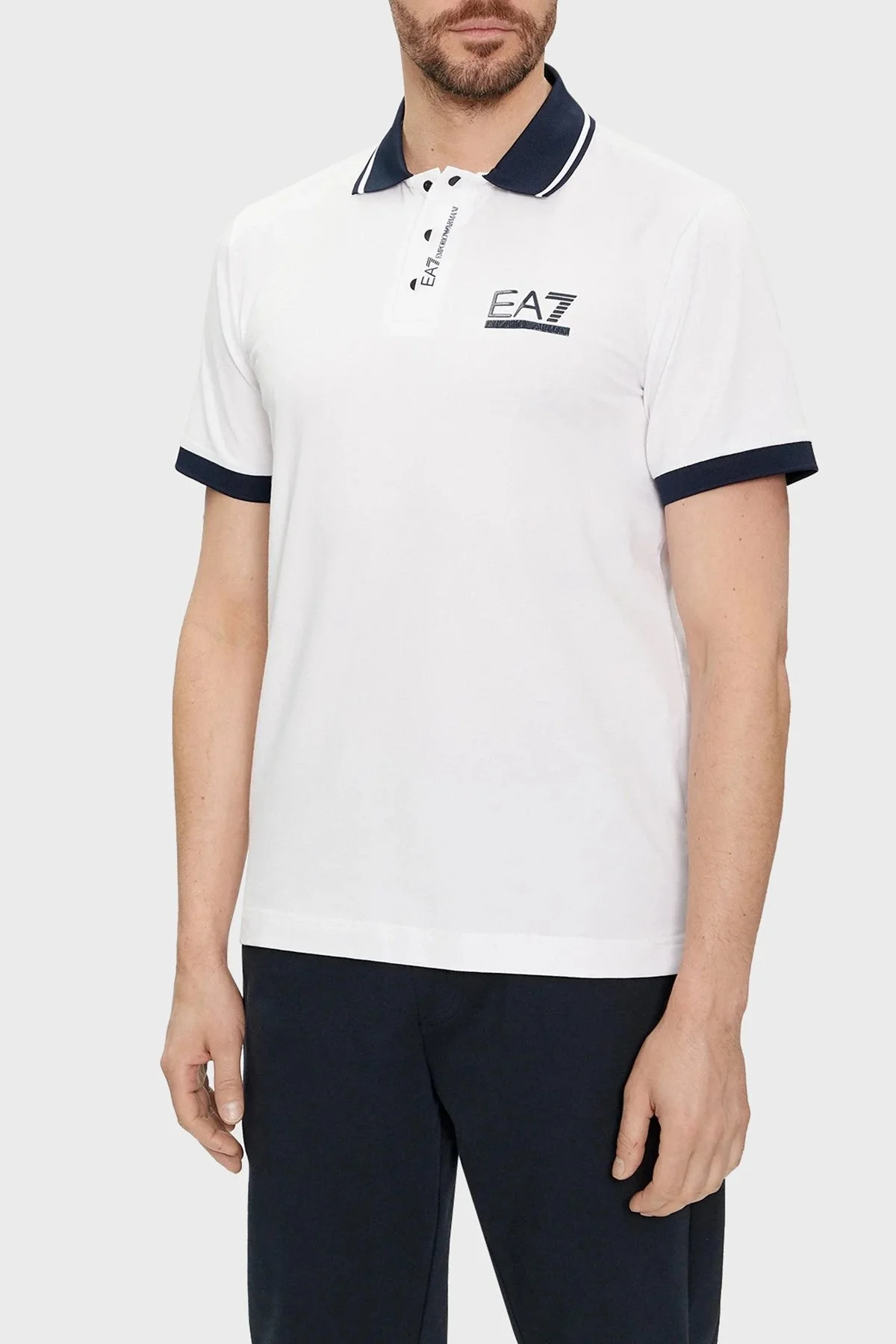 EA7 Logolu Pamuklu Regular Fit Erkek Polo Yaka T Shirt 3DPF17 PJ03Z 1100 BEYAZ - 1