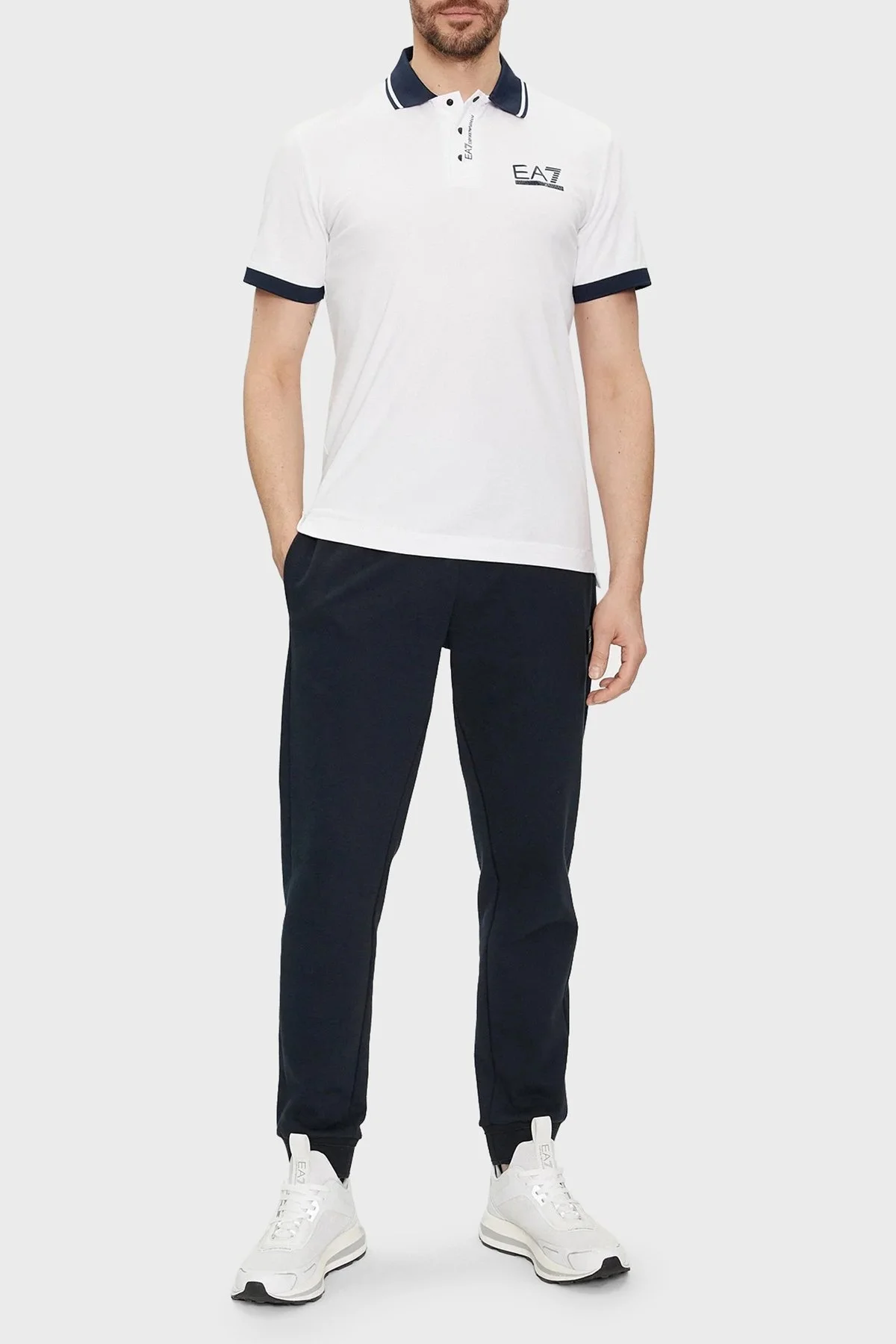 EA7 Logolu Pamuklu Regular Fit Erkek Polo Yaka T Shirt 3DPF17 PJ03Z 1100 BEYAZ - 3