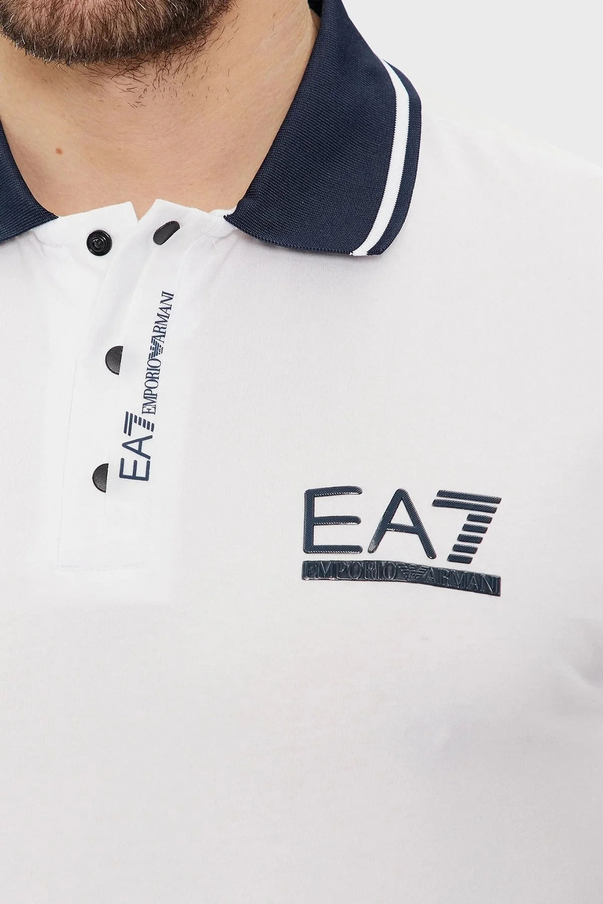EA7 Logolu Pamuklu Regular Fit Erkek Polo Yaka T Shirt 3DPF17 PJ03Z 1100 BEYAZ - 4