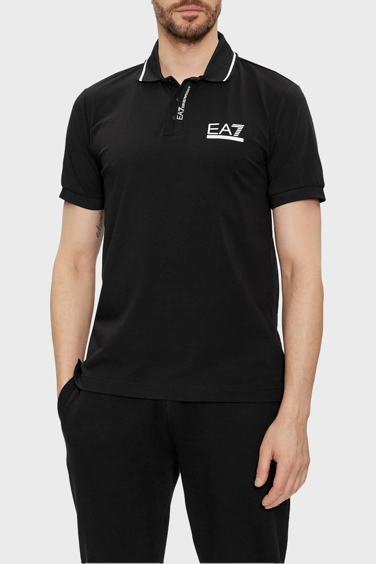 EA7 Logolu Pamuklu Regular Fit Erkek Polo Yaka T Shirt 3DPF17 PJ03Z 1200 SİYAH - 1