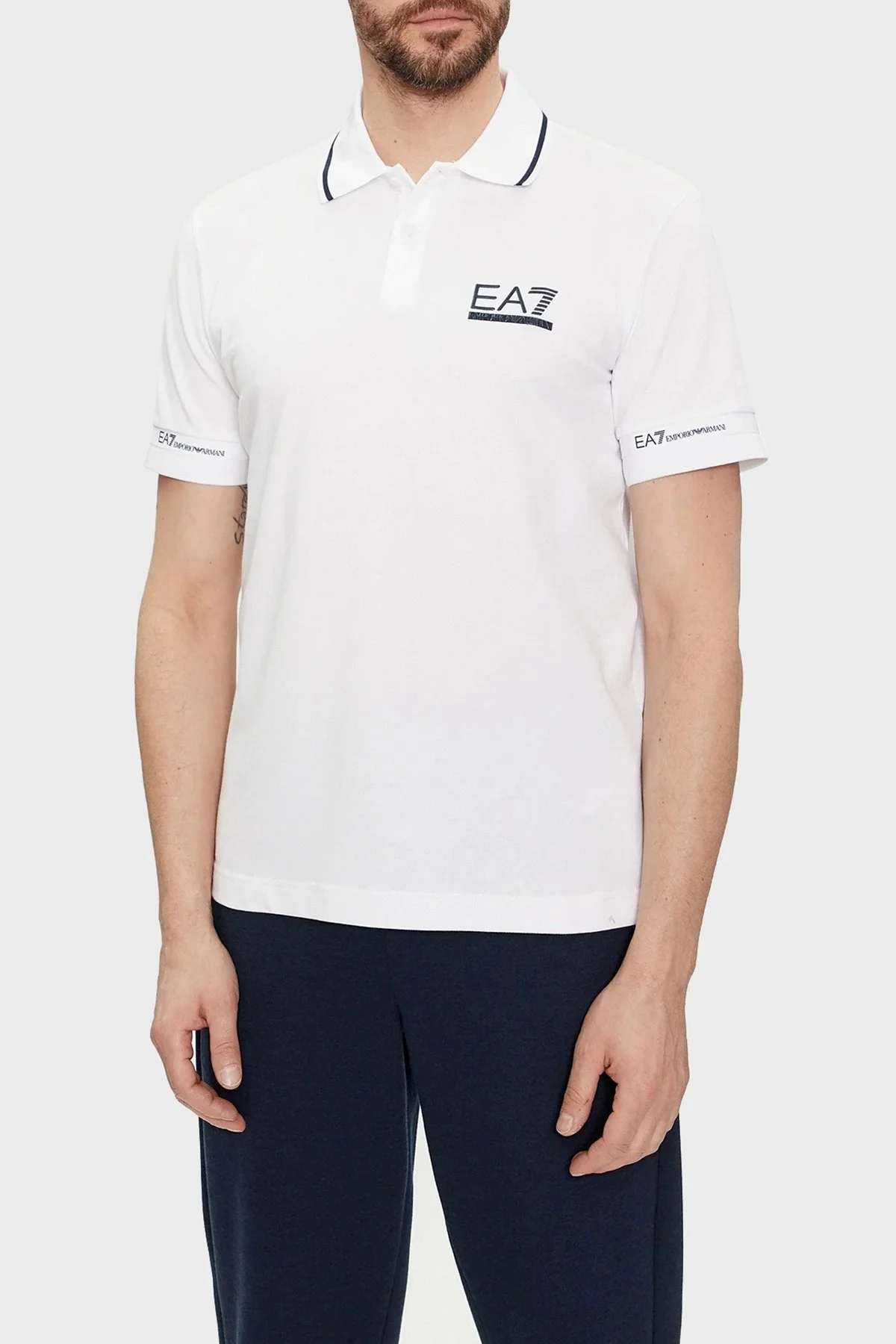 EA7 Logolu Pamuklu Regular Fit Erkek Polo Yaka T Shirt 3DPF19 PJ04Z 1100 BEYAZ - 1