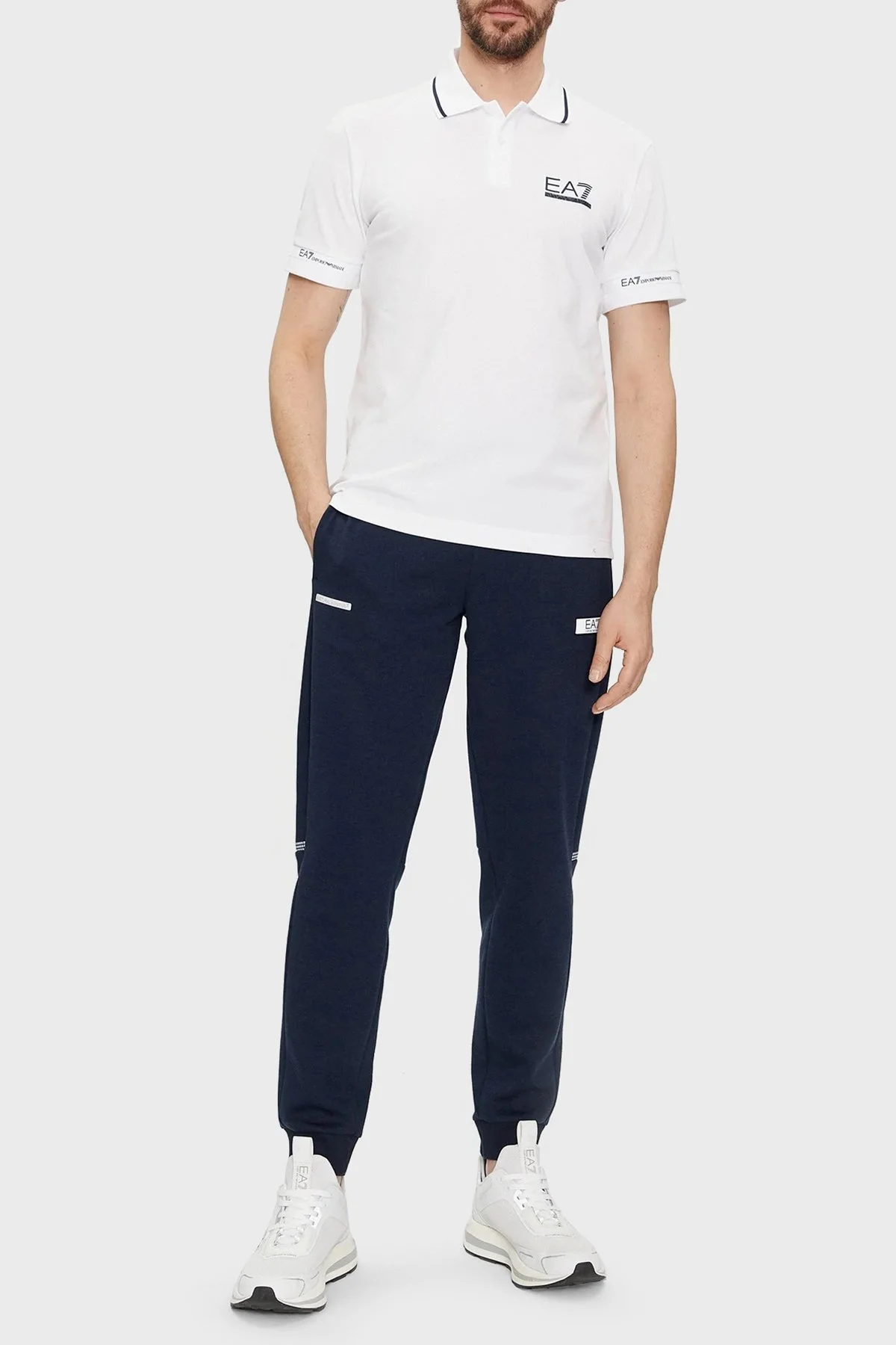 EA7 Logolu Pamuklu Regular Fit Erkek Polo Yaka T Shirt 3DPF19 PJ04Z 1100 BEYAZ - 3