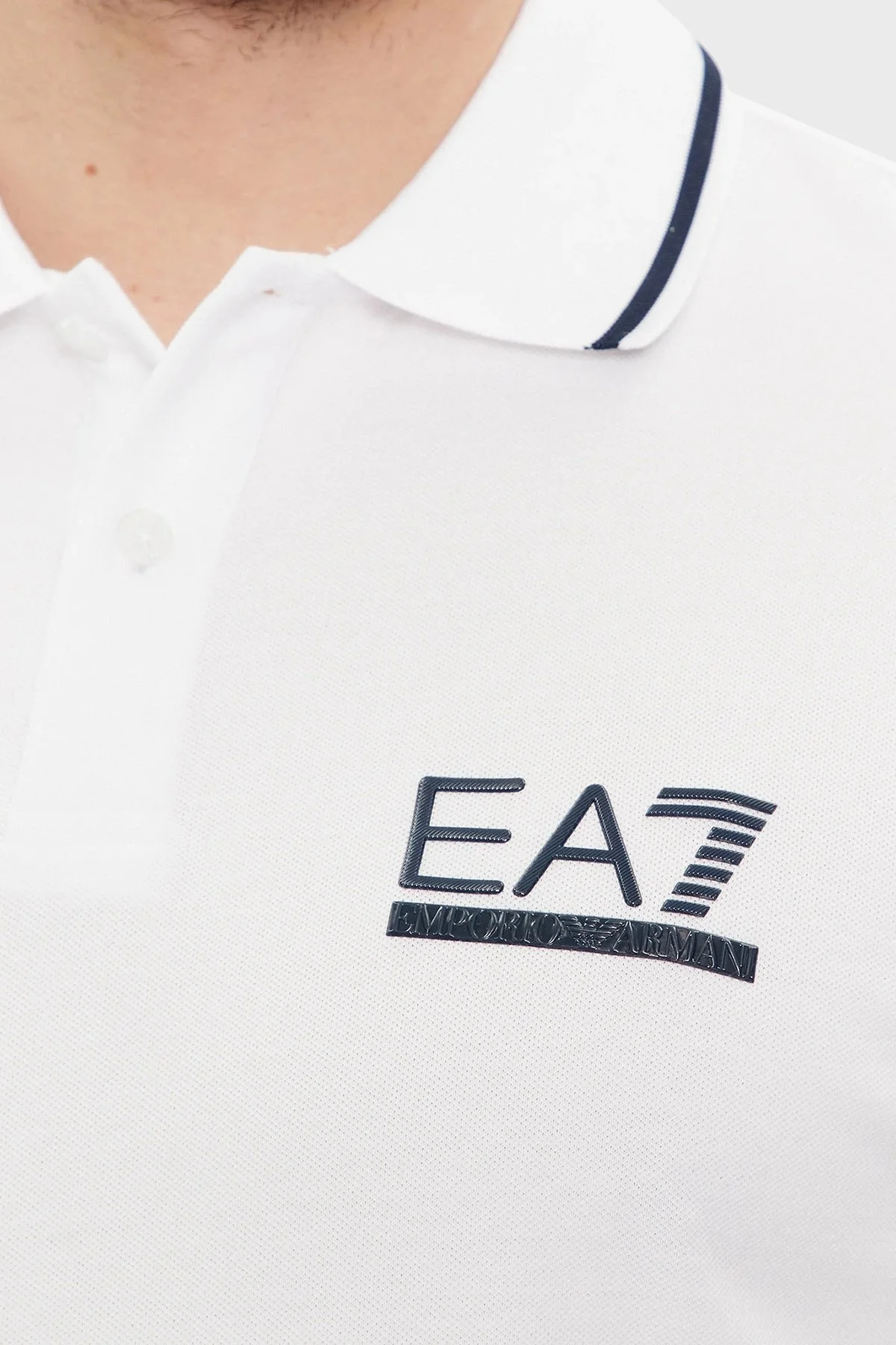 EA7 Logolu Pamuklu Regular Fit Erkek Polo Yaka T Shirt 3DPF19 PJ04Z 1100 BEYAZ - 5