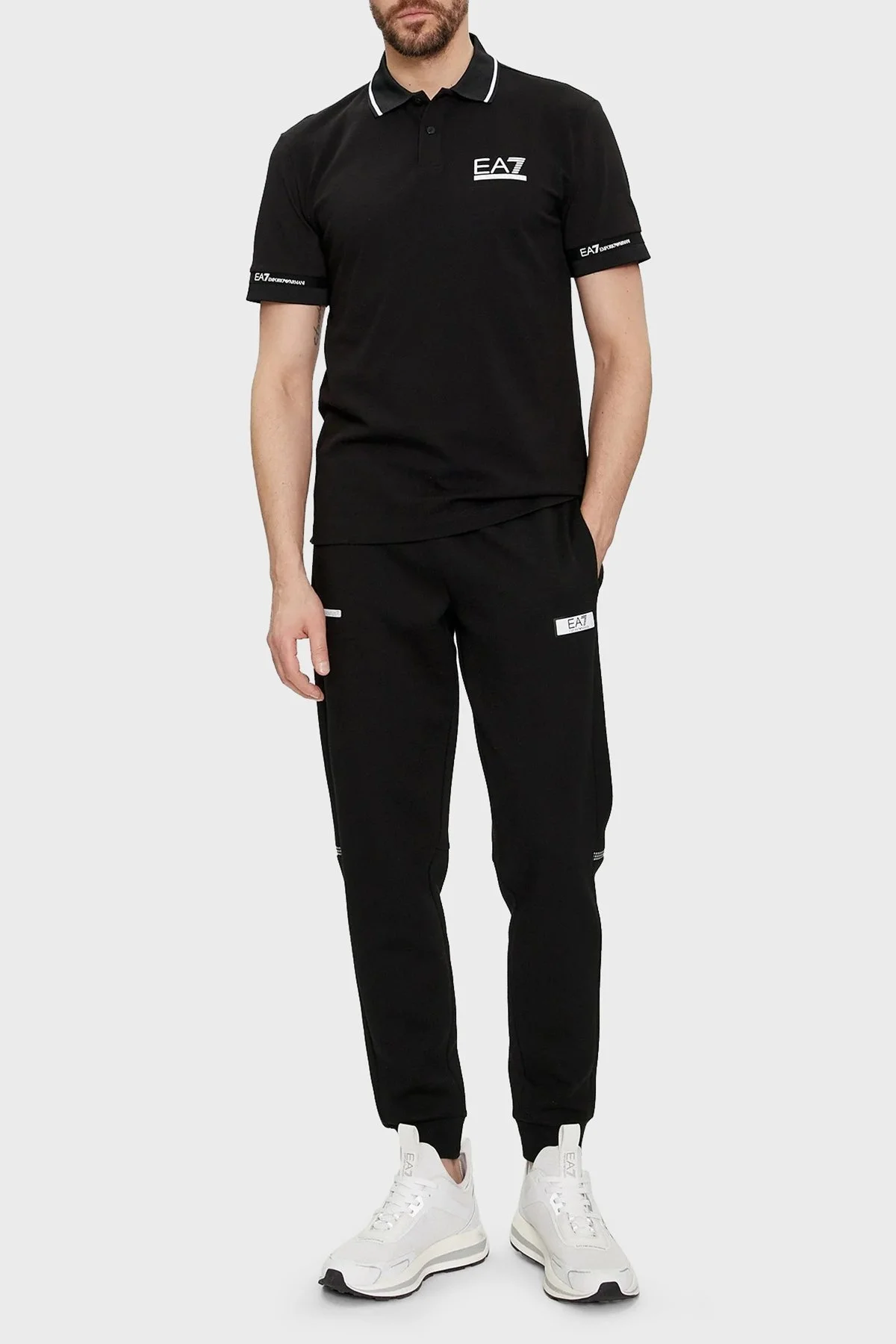 EA7 Logolu Pamuklu Regular Fit Erkek Polo Yaka T Shirt 3DPF19 PJ04Z 1200 SİYAH - 3