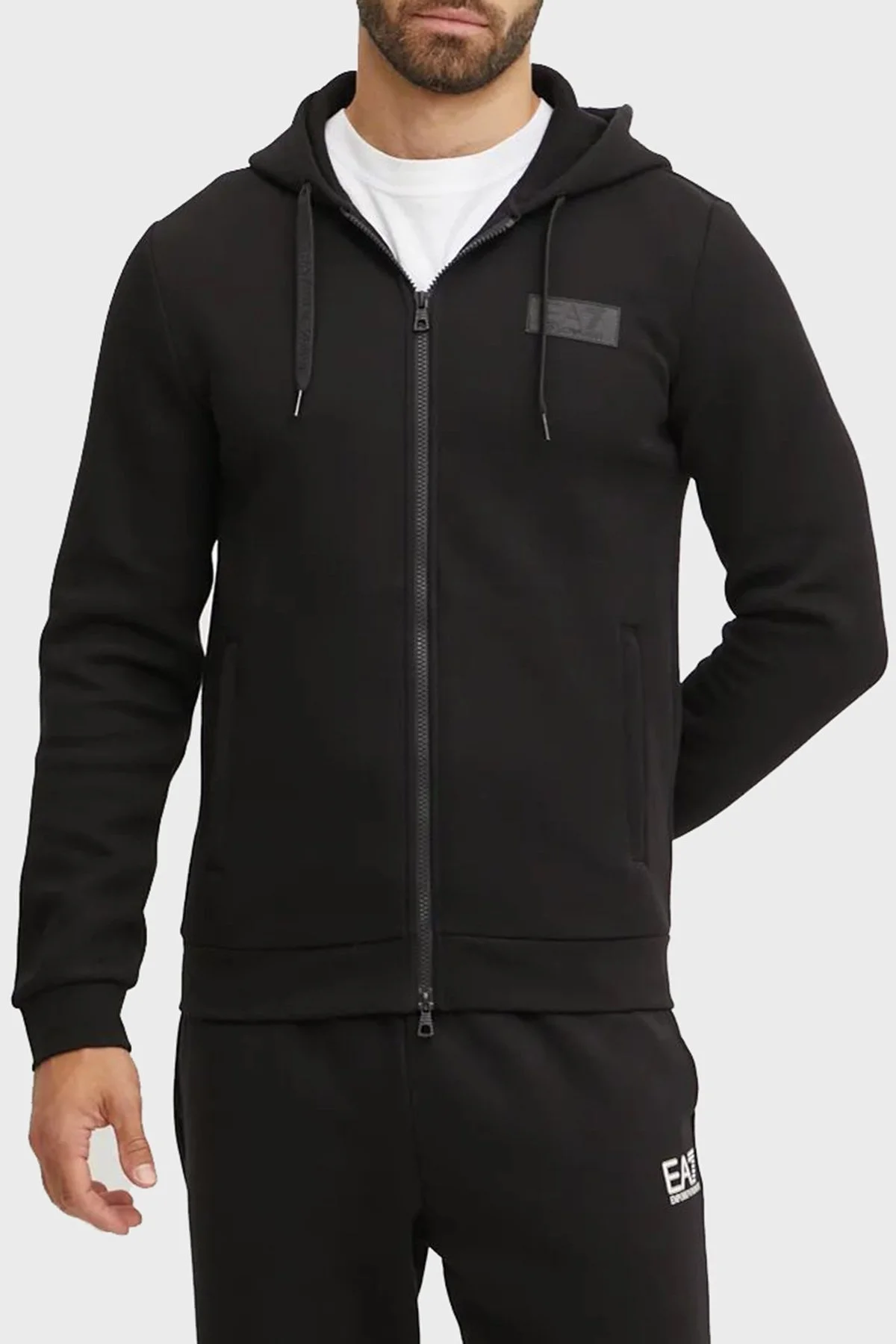 EA7 Logolu Pamuklu Regular Fit Kapüşonlu Erkek Sweat 6DPM26 PJODZ 1200 SİYAH - 1
