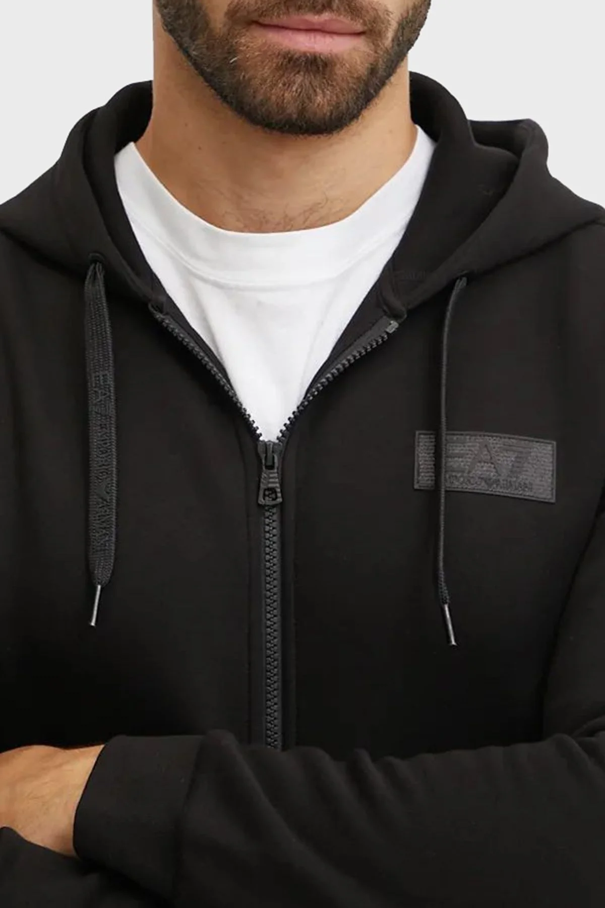 EA7 Logolu Pamuklu Regular Fit Kapüşonlu Erkek Sweat 6DPM26 PJODZ 1200 SİYAH - 4