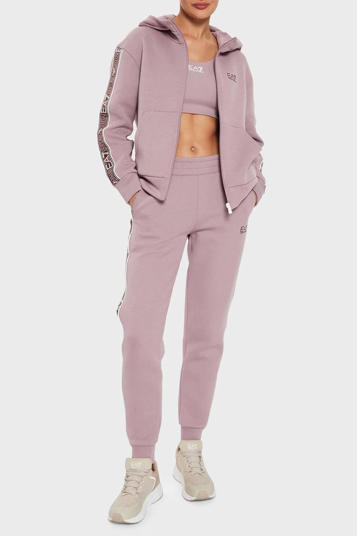 EA7 Logolu Pamuklu Regular Fit Kapüşonlu Fermuarlı Bayan Sweat 6DTM03 TJUXZ 1341 LİLA - 3