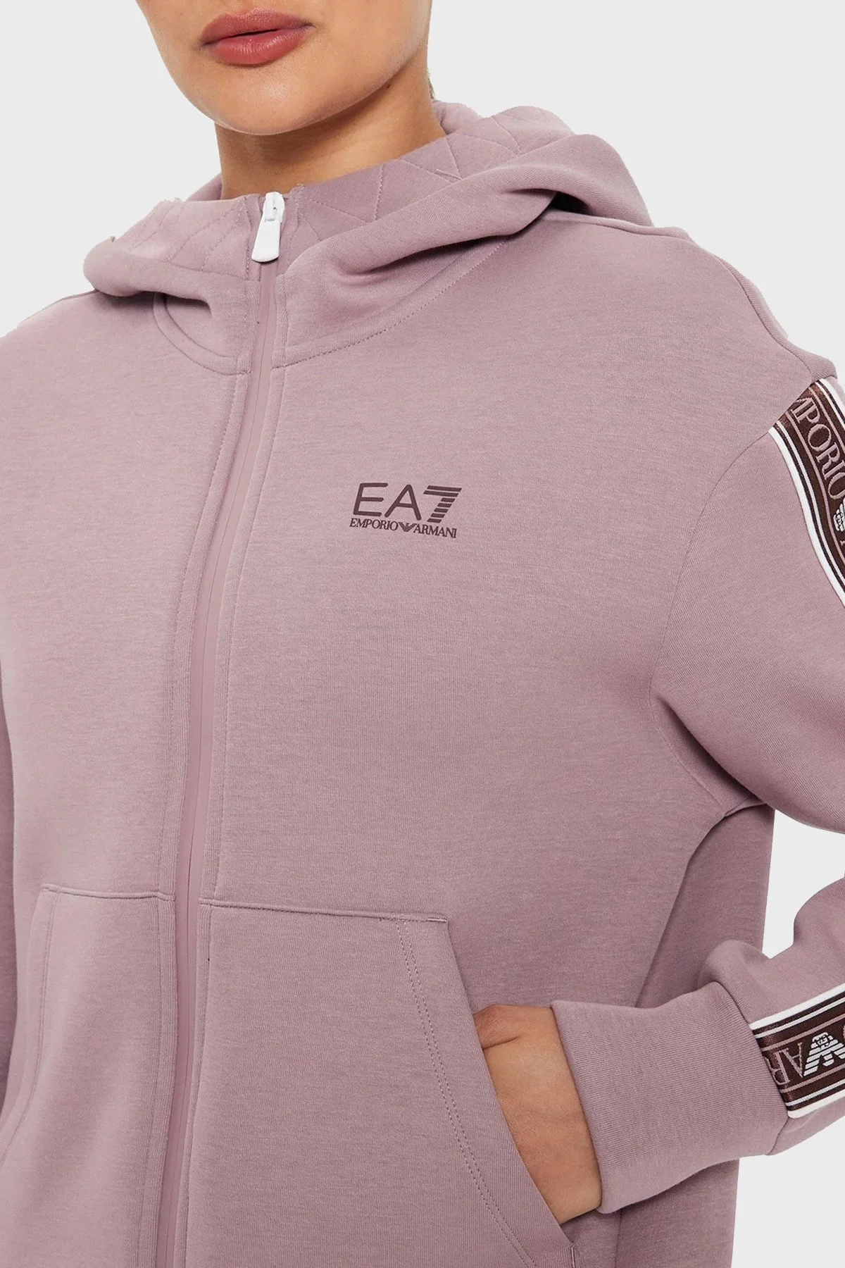 EA7 Logolu Pamuklu Regular Fit Kapüşonlu Fermuarlı Bayan Sweat 6DTM03 TJUXZ 1341 LİLA - 4