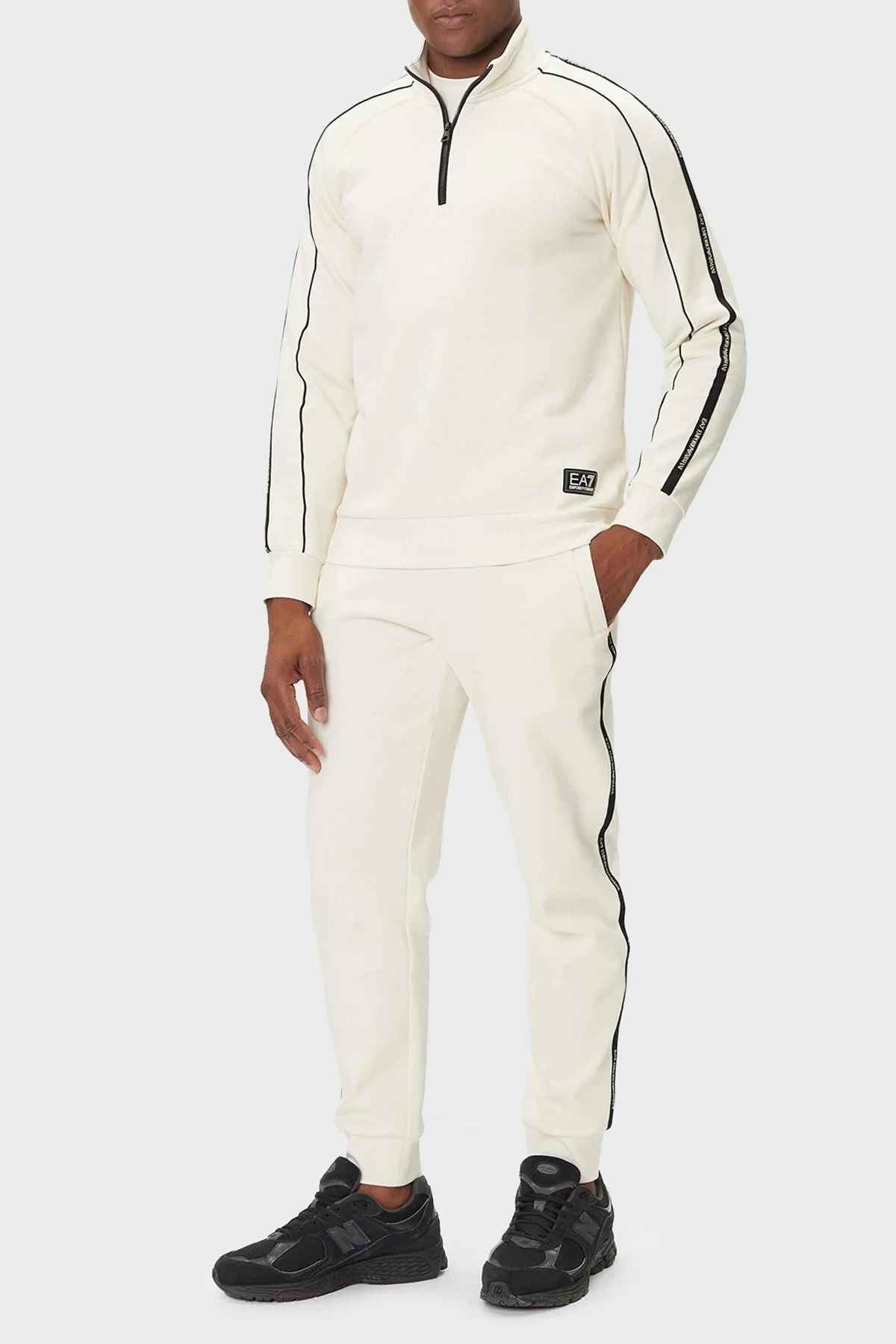 EA7 Logolu Pamuklu Regular Fit Yarım Fermuarlı Dik Yaka Erkek Sweat 7M000971 AF10377 U1105 VANİLYA - 2