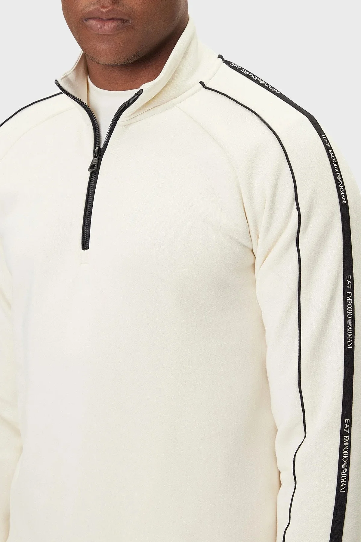 EA7 Logolu Pamuklu Regular Fit Yarım Fermuarlı Dik Yaka Erkek Sweat 7M000971 AF10377 U1105 VANİLYA - 4