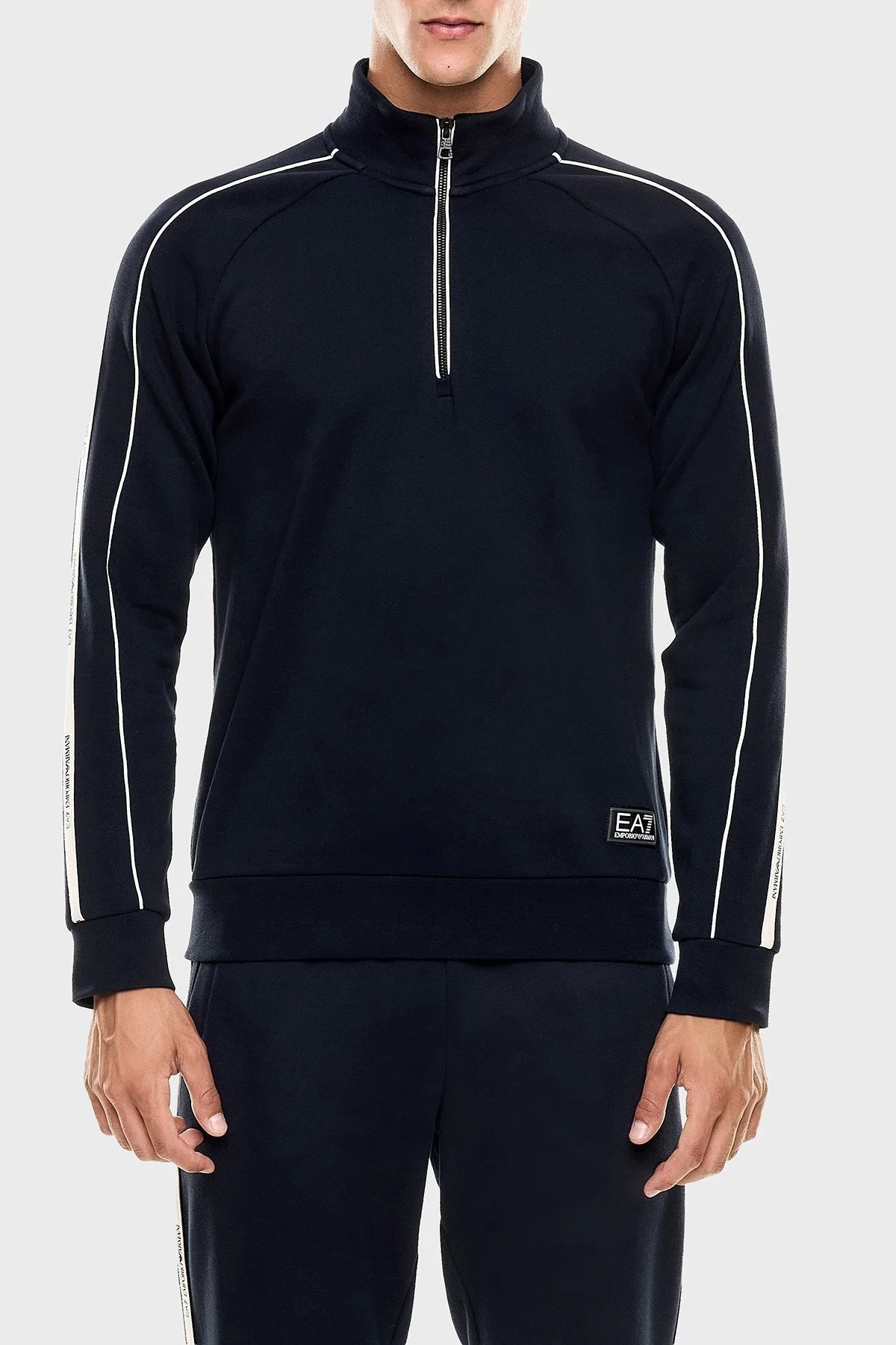 EA7 Logolu Pamuklu Regular Fit Yarım Fermuarlı Dik Yaka Erkek Sweat 7M000971 AF10377 UB102 LACİVERT - 1
