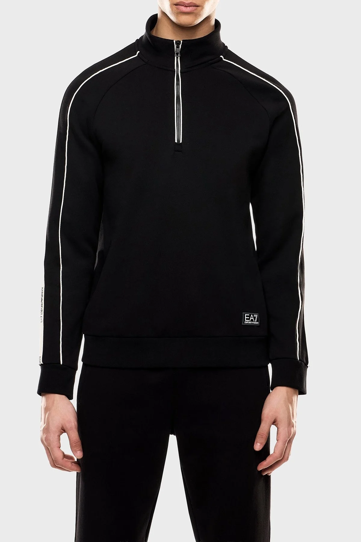 EA7 Logolu Pamuklu Regular Fit Yarım Fermuarlı Dik Yaka Erkek Sweat 7M000971 AF10377 UC001 SİYAH - 1