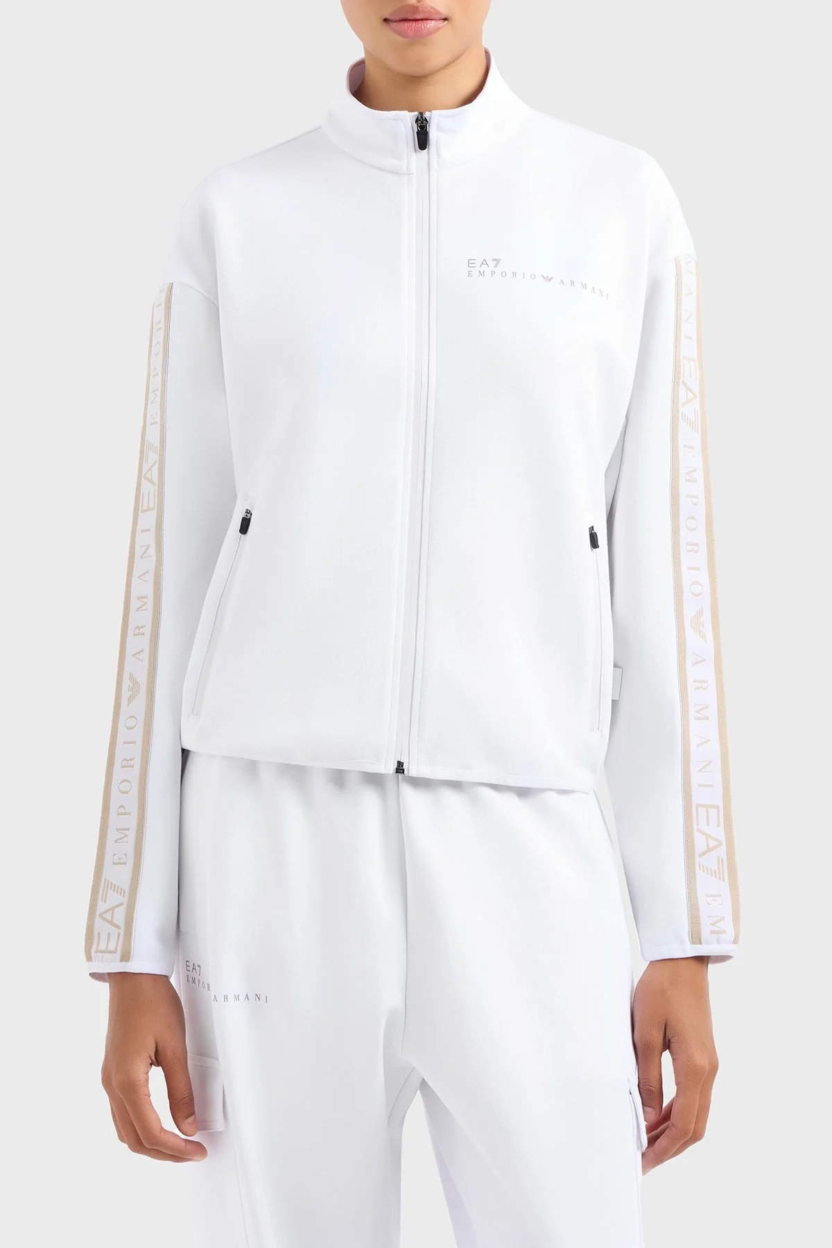 EA7 Logolu Regular Fit Dik Yaka Fermuarlı Bayan Sweat 7W000275 AF12501 U0002 BEYAZ - 1