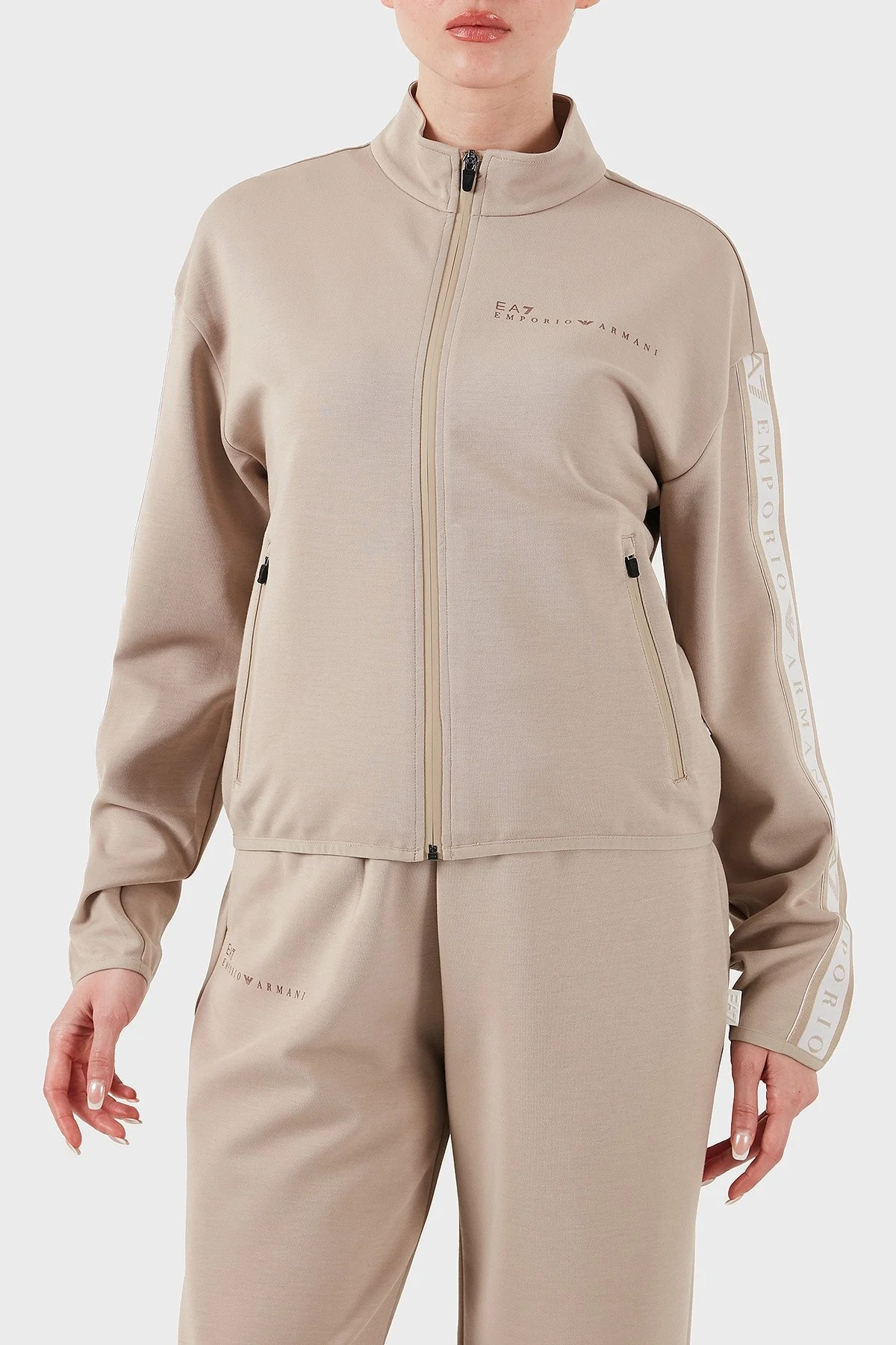 EA7 Logolu Regular Fit Dik Yaka Fermuarlı Bayan Sweat 7W000275 AF12501 U6155 BEJ - 1