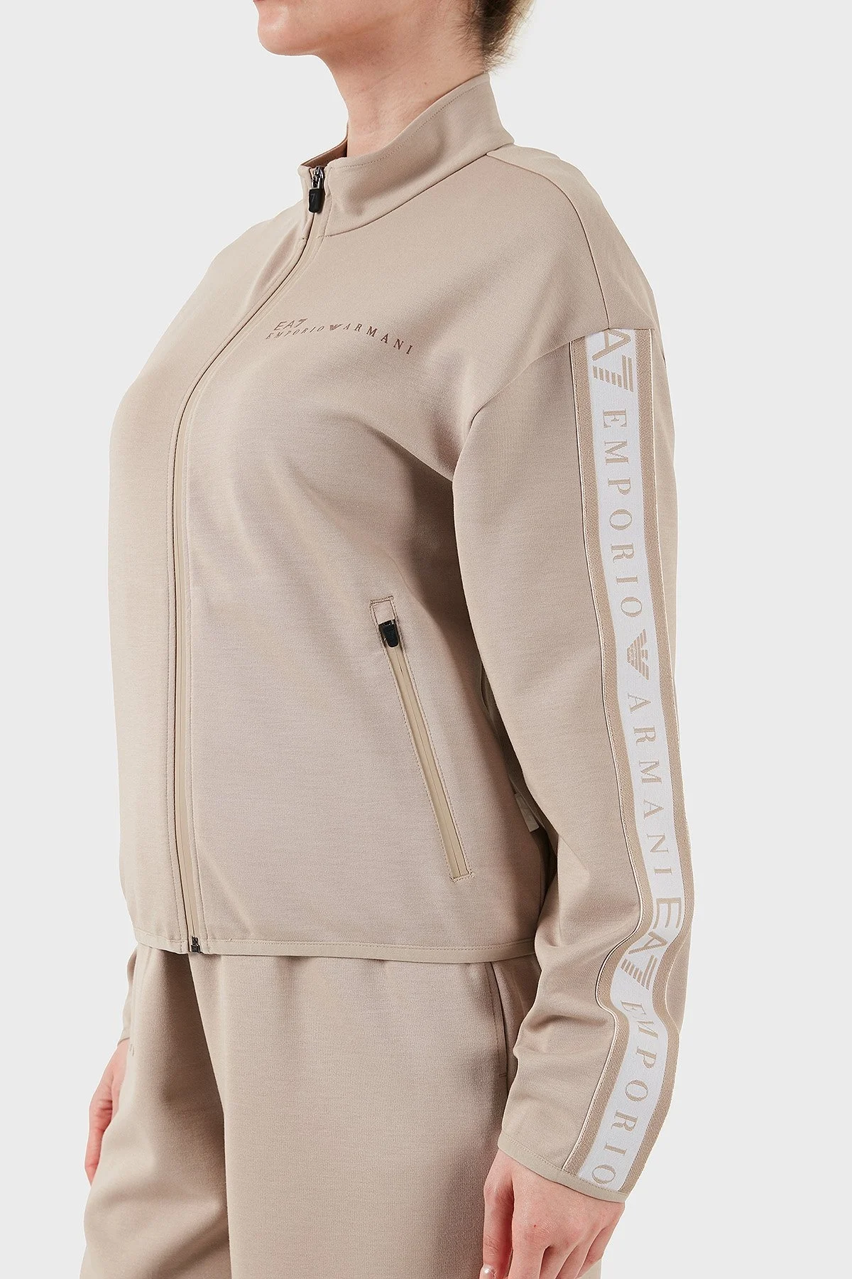 EA7 Logolu Regular Fit Dik Yaka Fermuarlı Bayan Sweat 7W000275 AF12501 U6155 BEJ - 5
