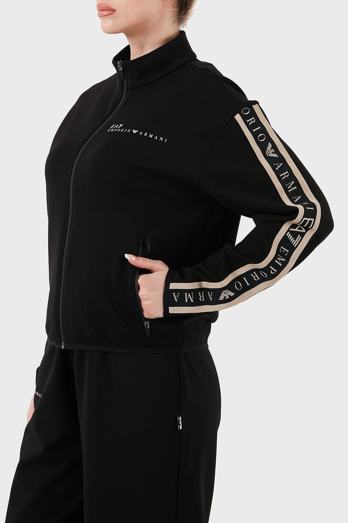 EA7 Logolu Regular Fit Dik Yaka Fermuarlı Bayan Sweat 7W000275 AF12501 UC001 SİYAH - 5