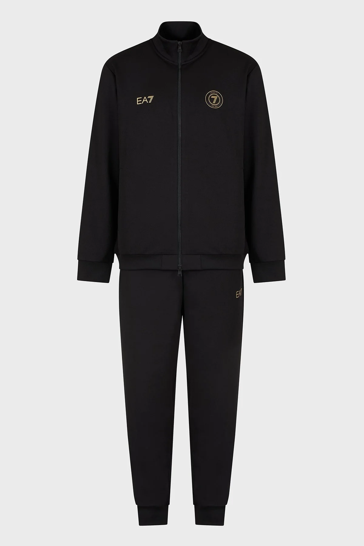 EA7 Logolu Regular Fit Dik Yaka Ribanalı Paça Erkek Eşofman Takımı 7M000554 AF13526 UC001 SİYAH - 2