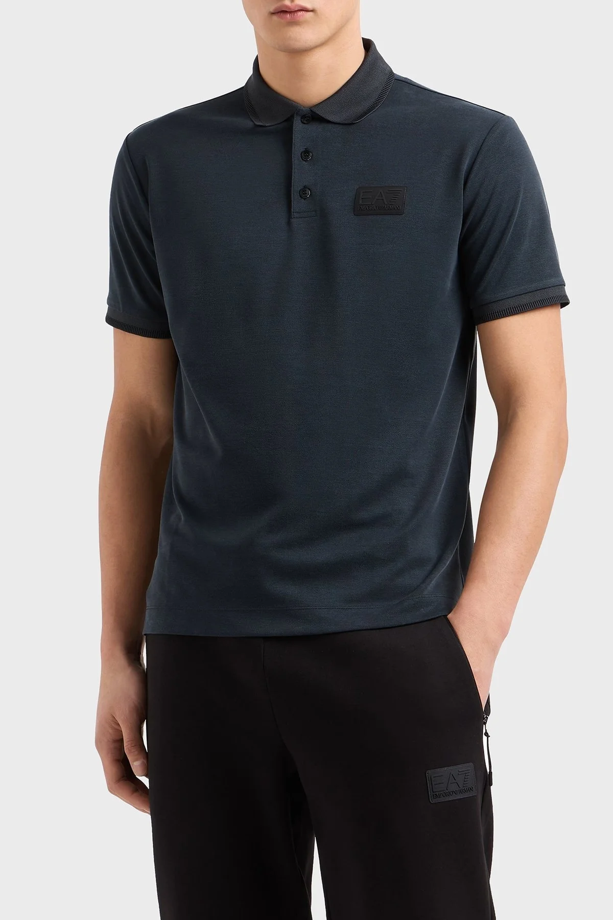 EA7 Logolu Regular Fit Düğmeli Erkek Polo Yaka T Shirt 7M000090 AF13862 UC001 SİYAH - 1