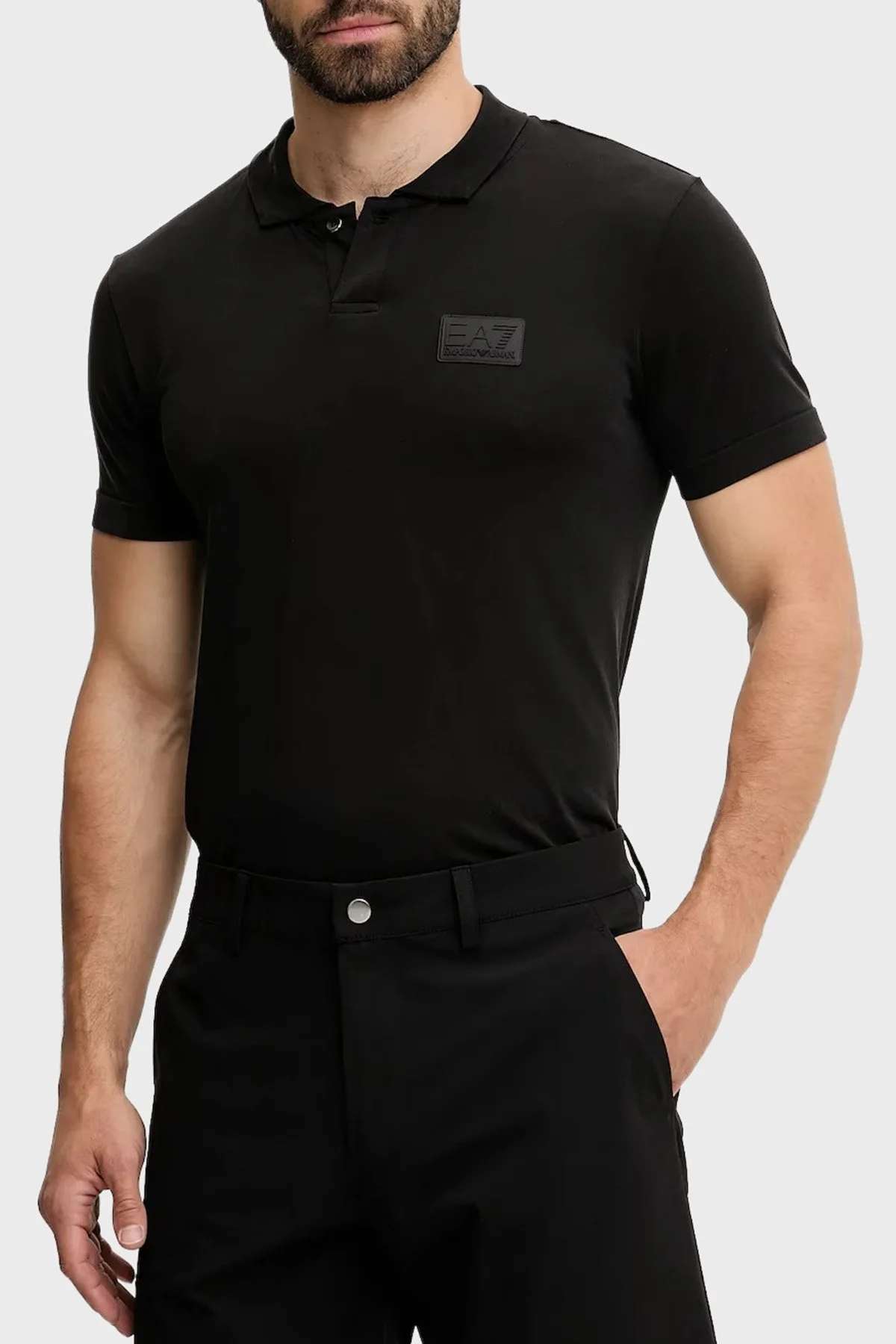 EA7 Logolu Regular Fit Düğmeli Erkek Polo Yaka T Shirt 7M000091 AF13863 UC001 SİYAH - 1