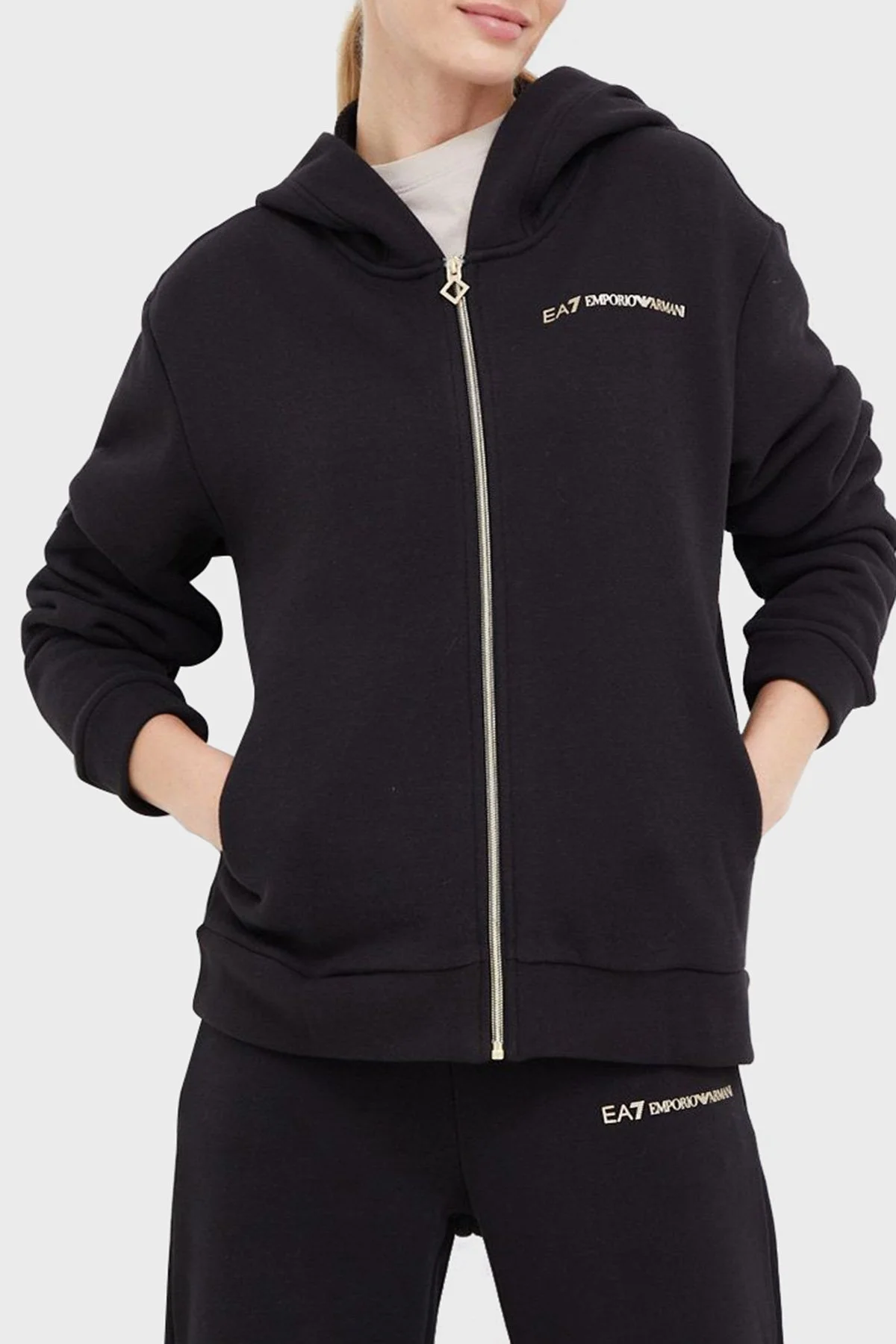 EA7 Logolu Regular Fit Fermuarlı Cepli Spor Eşofman Takım Bayan Eşofman Takımı 6LTV55 TJGDZ 1200 SİYAH - 2