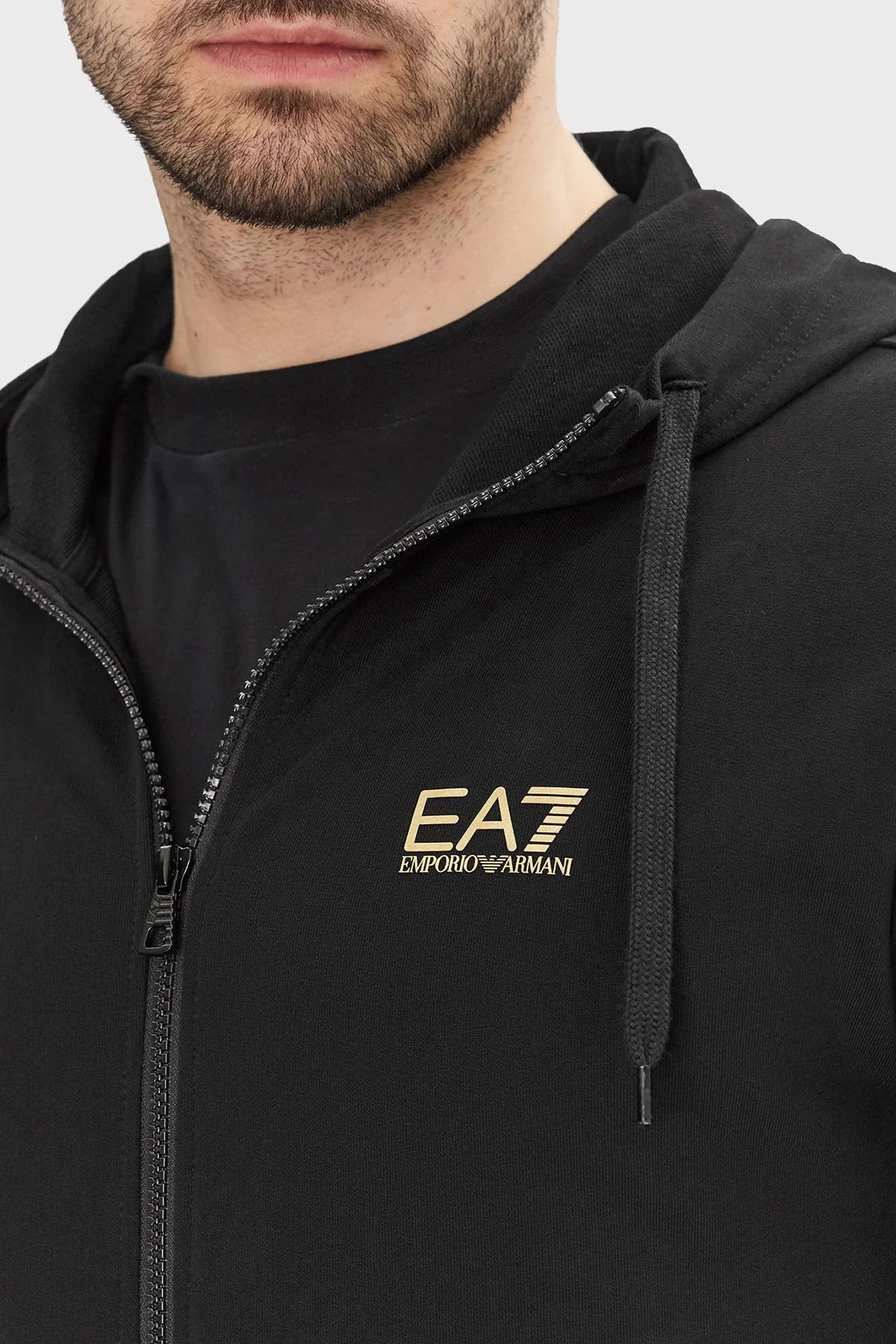 EA7 Logolu Regular Fit Fermuarlı Kapüşonlu Erkek Eşofman Takımı 8NPV62 PJVRZ 0208 Siyah - 5