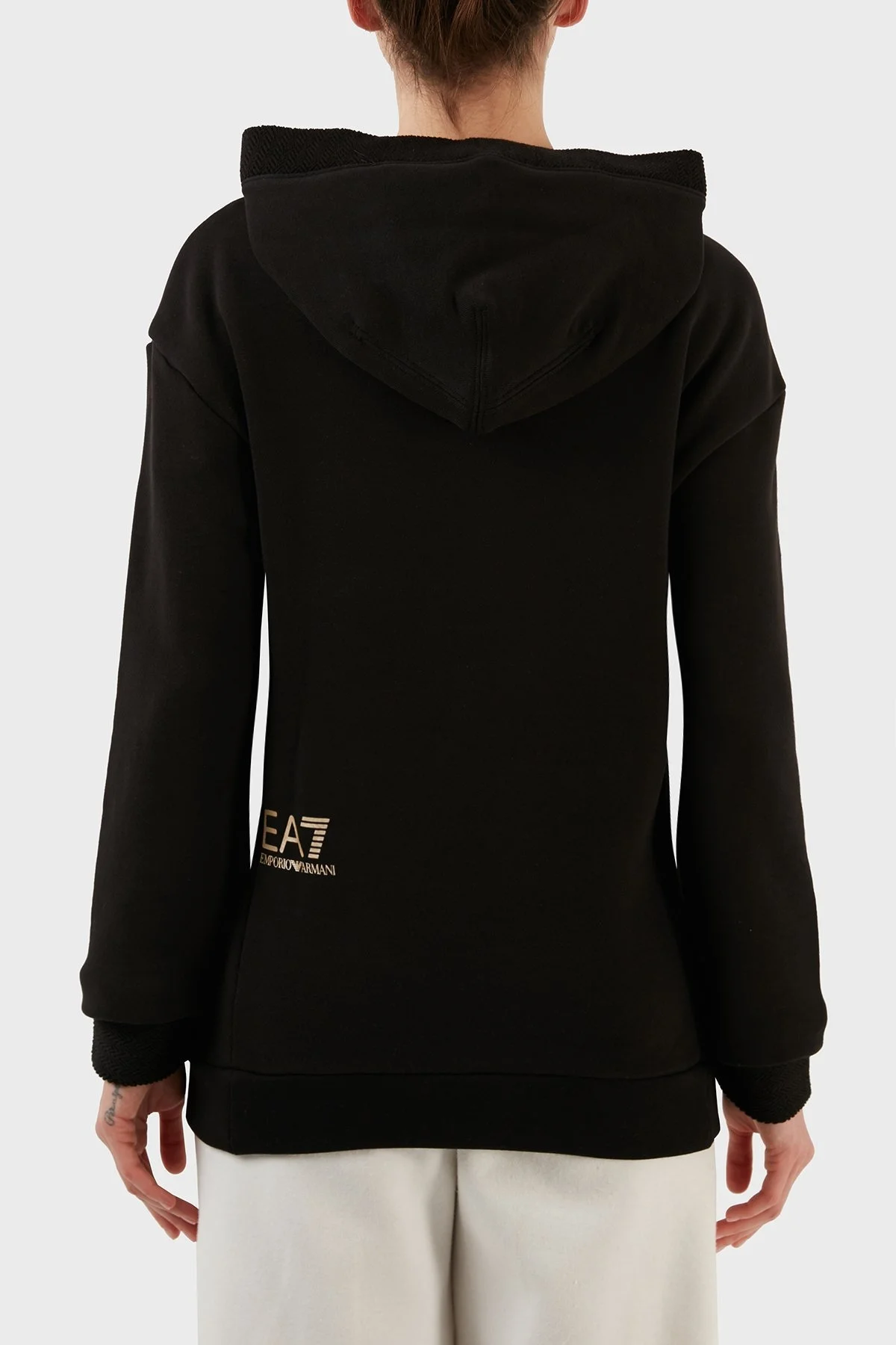 EA7 Logolu Regular Fit Kapüşonlu % 100 Pamuk Kalın Kışlık Bayan Sweat 6LTM13 TJGDZ 1200 SİYAH - 5