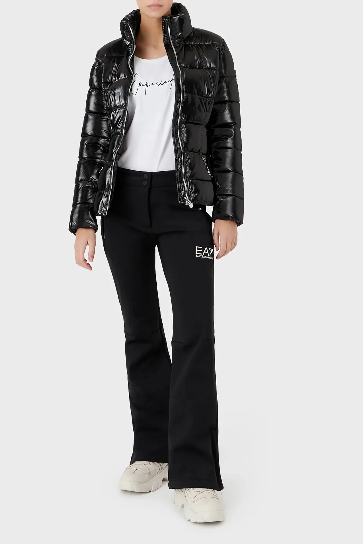 EA7 Logolu Regular Fit Kemerli Parlak Görünümlü Dik Yaka Bayan Mont 6LTB12 TNAUZ 1200 SİYAH - 3