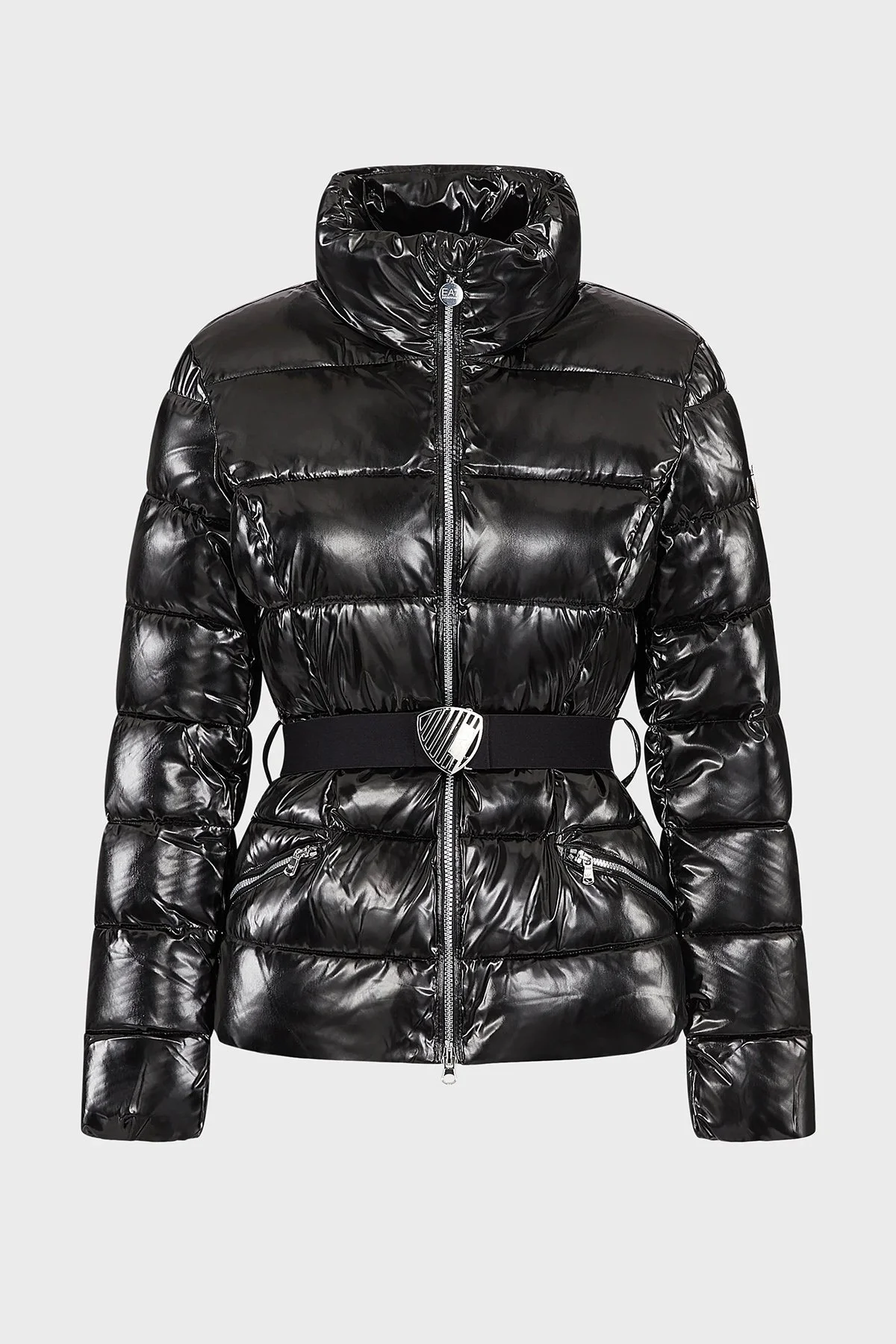 EA7 Logolu Regular Fit Kemerli Parlak Görünümlü Dik Yaka Bayan Mont 6LTB12 TNAUZ 1200 SİYAH - 4