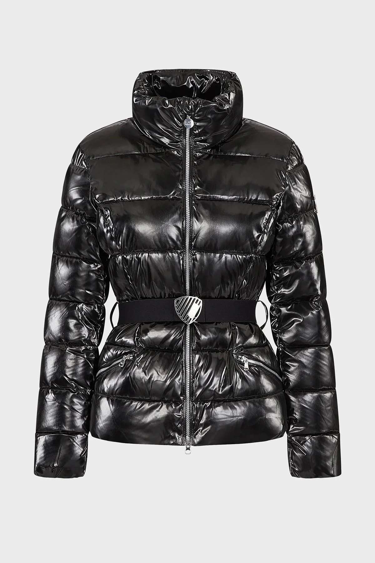 EA7 Logolu Regular Fit Kemerli Parlak Görünümlü Dik Yaka Kadın Mont 6LTB12 TNAUZ 1200 SİYAH - 4