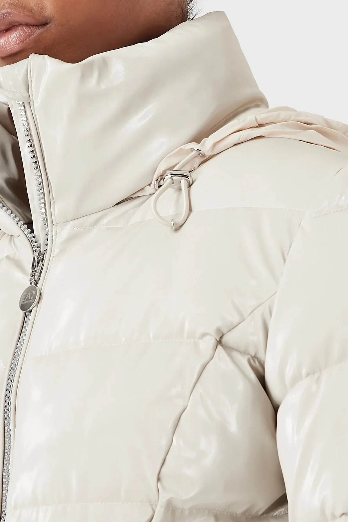 EA7 Logolu Regular Fit Kemerli Parlak Görünümlü Dik Yaka Bayan Mont 6LTB12 TNAUZ 1720 BEJ - 3