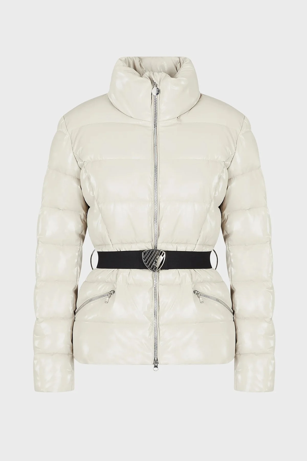 EA7 Logolu Regular Fit Kemerli Parlak Görünümlü Dik Yaka Bayan Mont 6LTB12 TNAUZ 1720 BEJ - 4